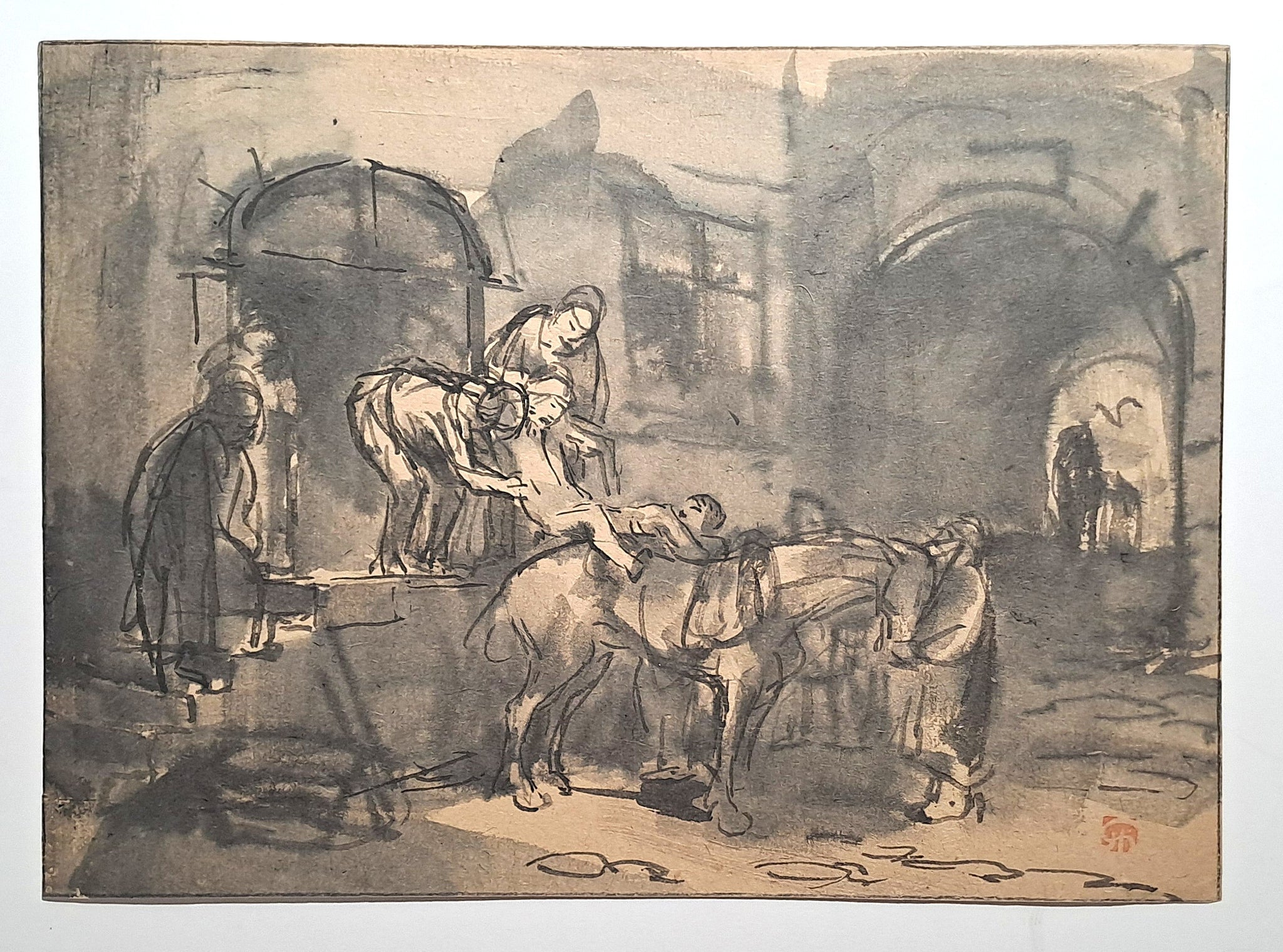 Jules CHADEL [La parabole du bon Samaritain]. Dessin original. 