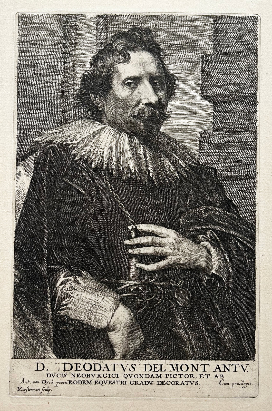Lucas VORSTERMAN le vieux - Portrait de Deodatus Delmont (Dieudonné Van der Mont), peintre flamand baroque (1582 † 1644). Gravure à l'eau-forte et au burin d'après Anton Van Dyck .