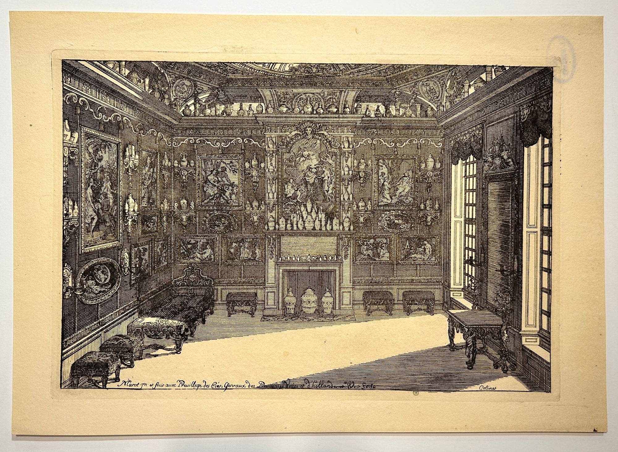 Daniel MAROT - Intérieur d'un cabinet de porcelaines.  Entre 1703 et 1712. Eau-forte originale. 