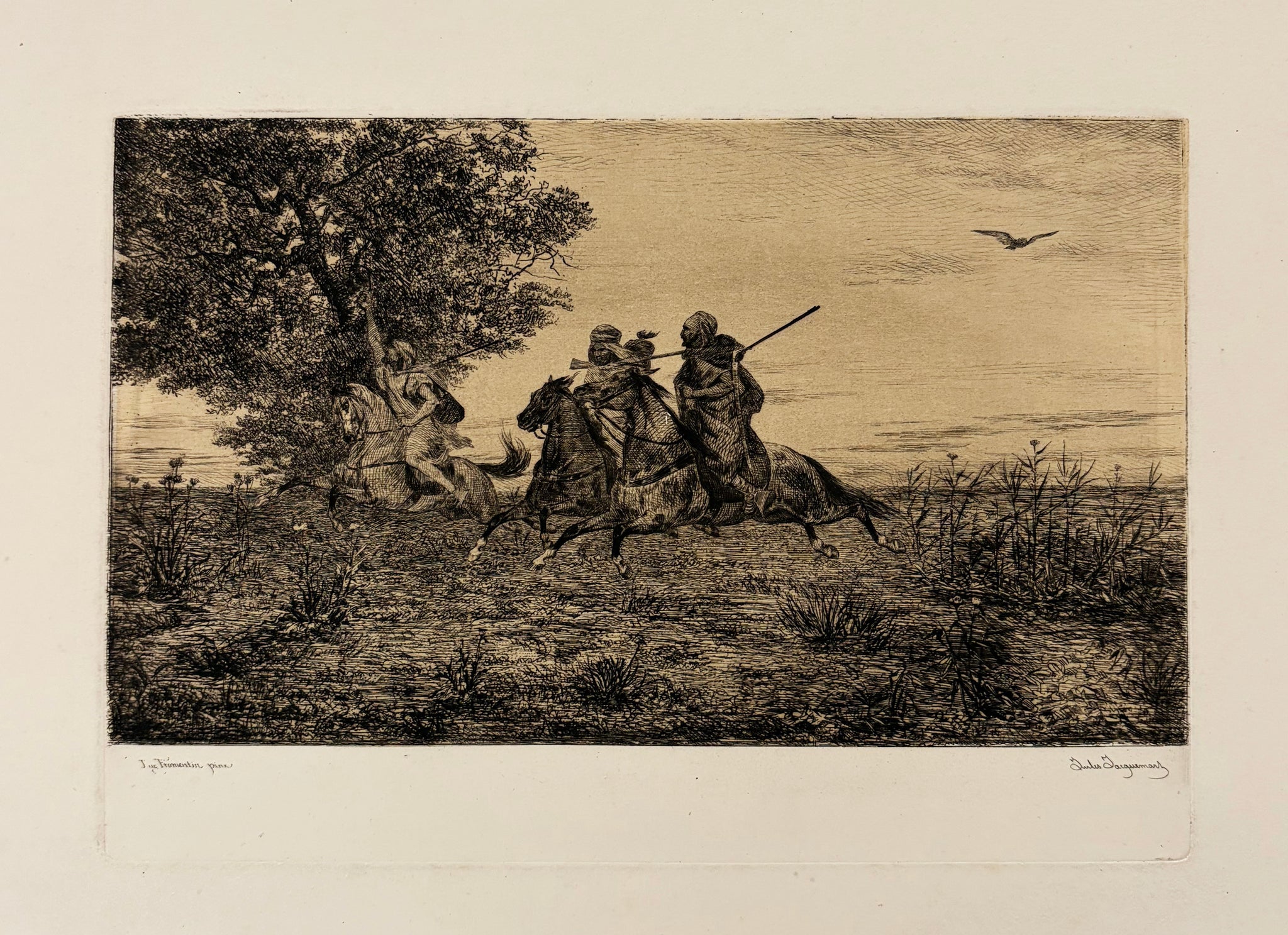 Jules JACQUEMART - Courriers du Pays des Ouled-Nayls. 1861. Eau-forte d'après Eugène Fromentin.