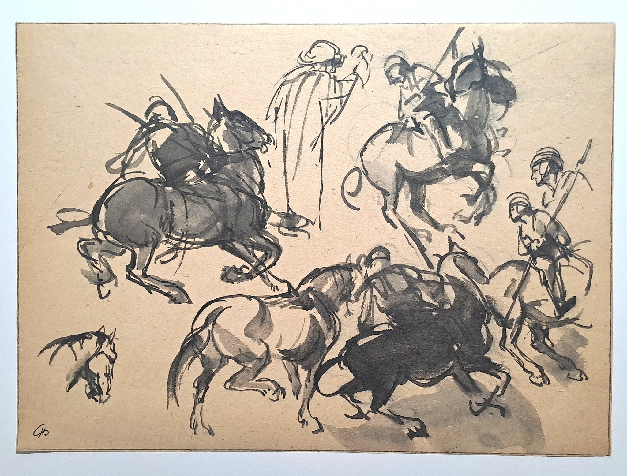 Jules CHADEL [Etudes de chevaux et chevaliers]. Dessin original. 