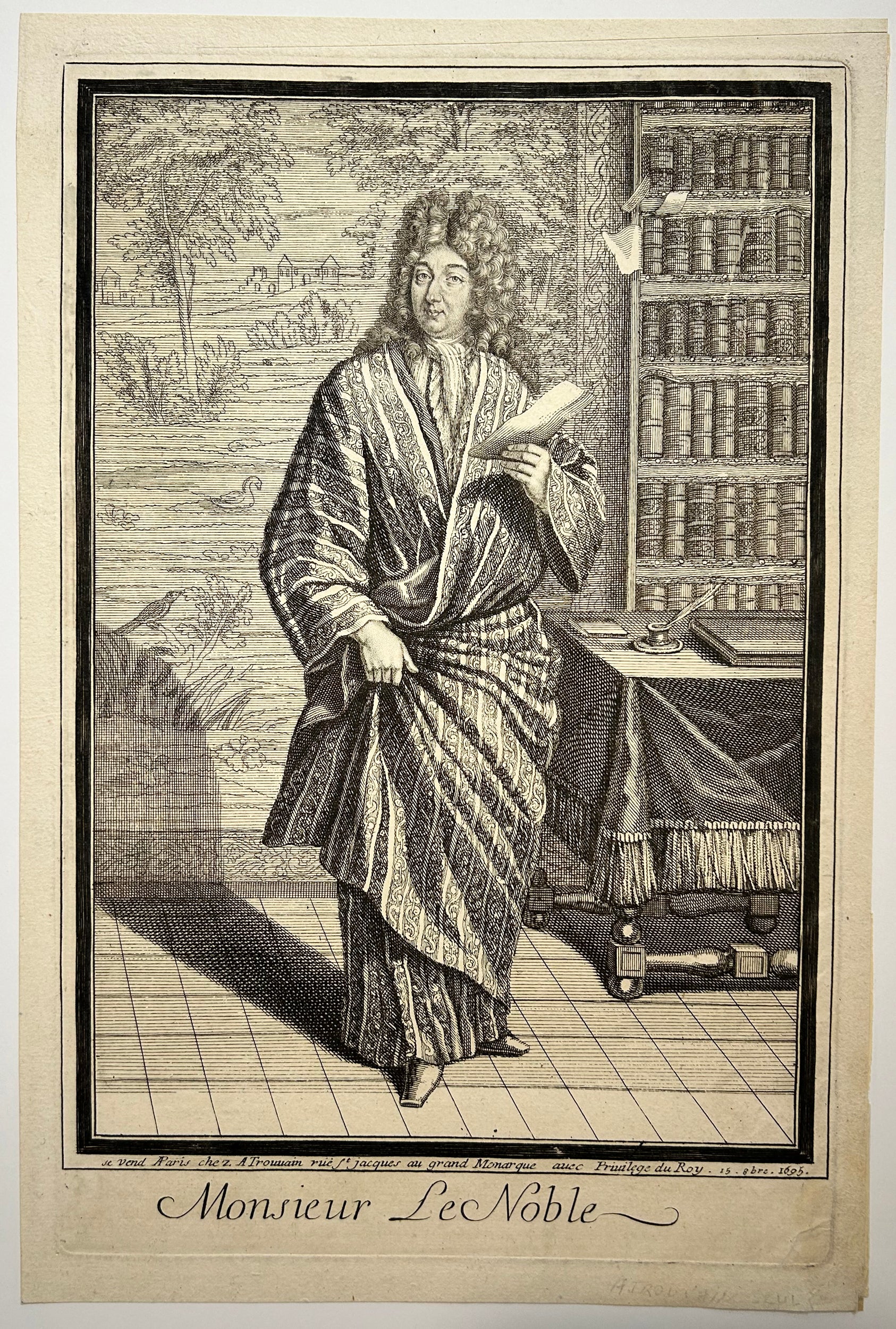 Publié par Antoine TROUVAIN - Monsieur le Noble.  1695. Gravure à l'eau-forte et au burin par un anonyme.