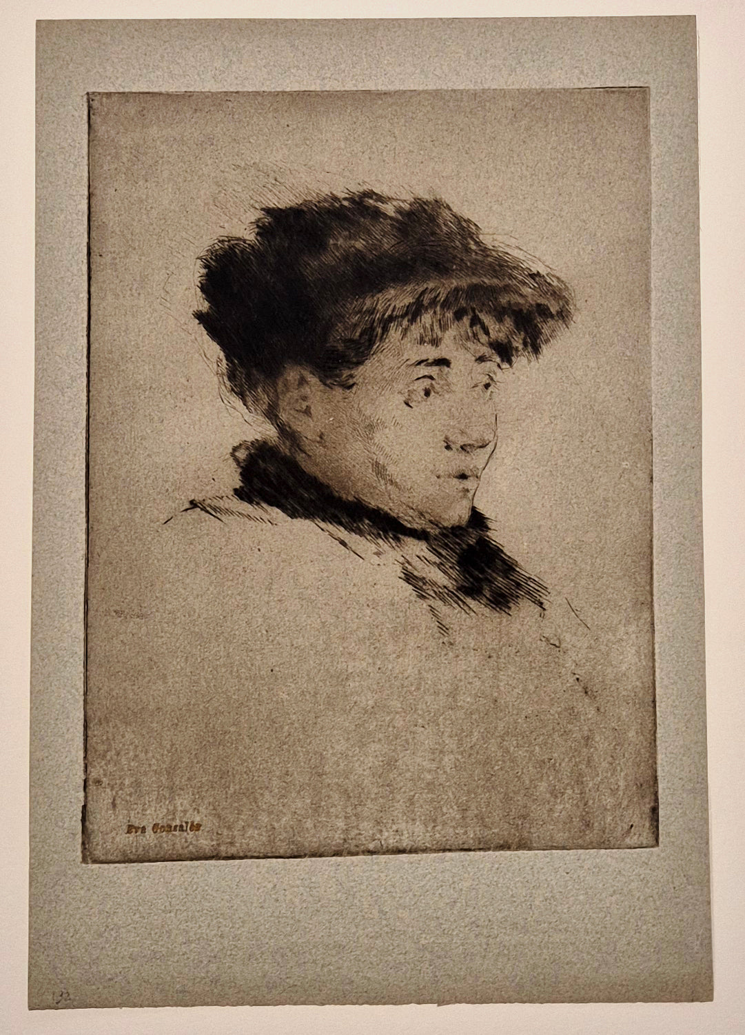 Henri-Charles GUERARD - Portrait de Eva Gonzalès. Pointe sèche originale. 