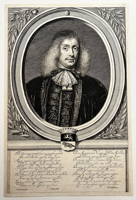 Hendrick BARY - Portrait de Hiëronymus van Beverninck (1614†1690), diplomate et botaniste hollandais. Gravure à l'eau-forte et au burin d'après le tableau peint par J. de Baen.