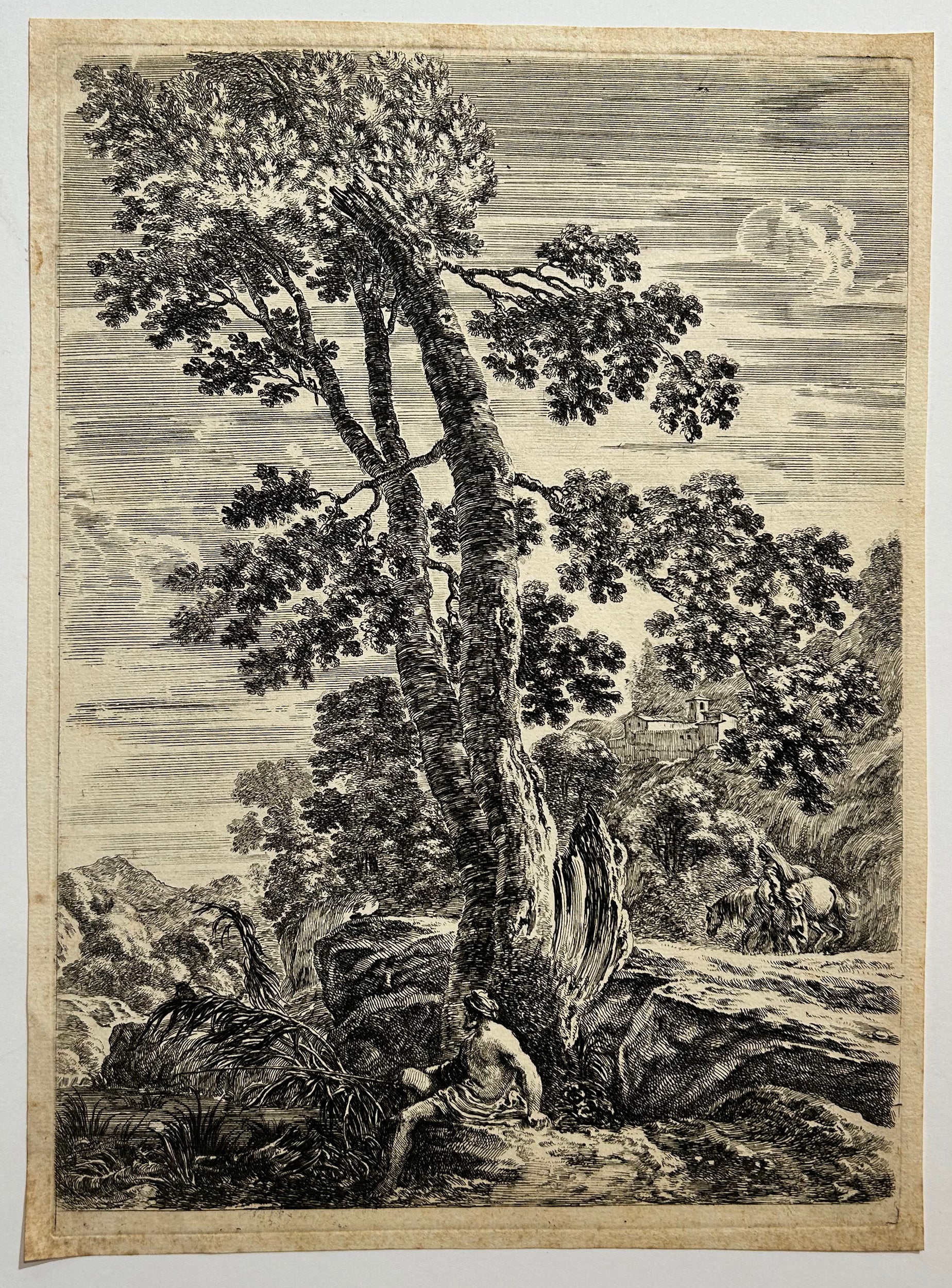 Stefano DELLA BELLA - Le pêcheur à la ligne.  c.1652-1657. Eau-forte originale. 