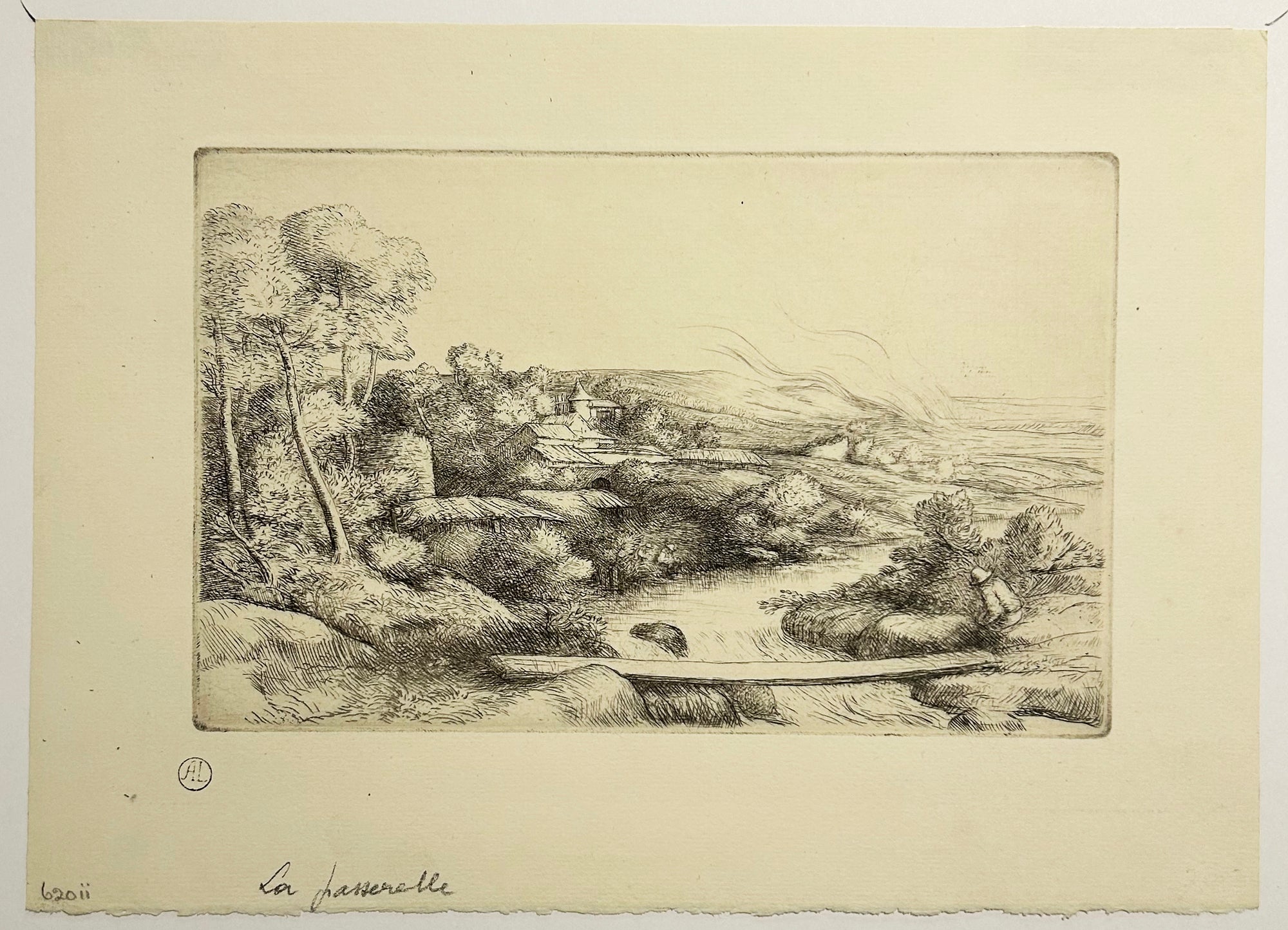 Alphonse LEGROS - La passerelle. Eau-forte originale. 