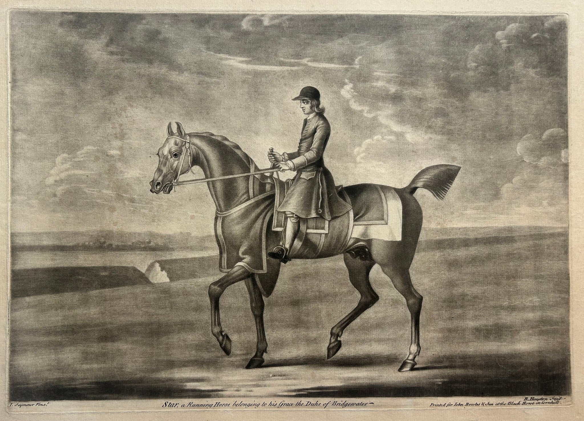 Richard HOUSTON - Star, a running horse belonging to his grace the Duke of Bridgewater. c.1750. Manière noire d'après James Seymour.