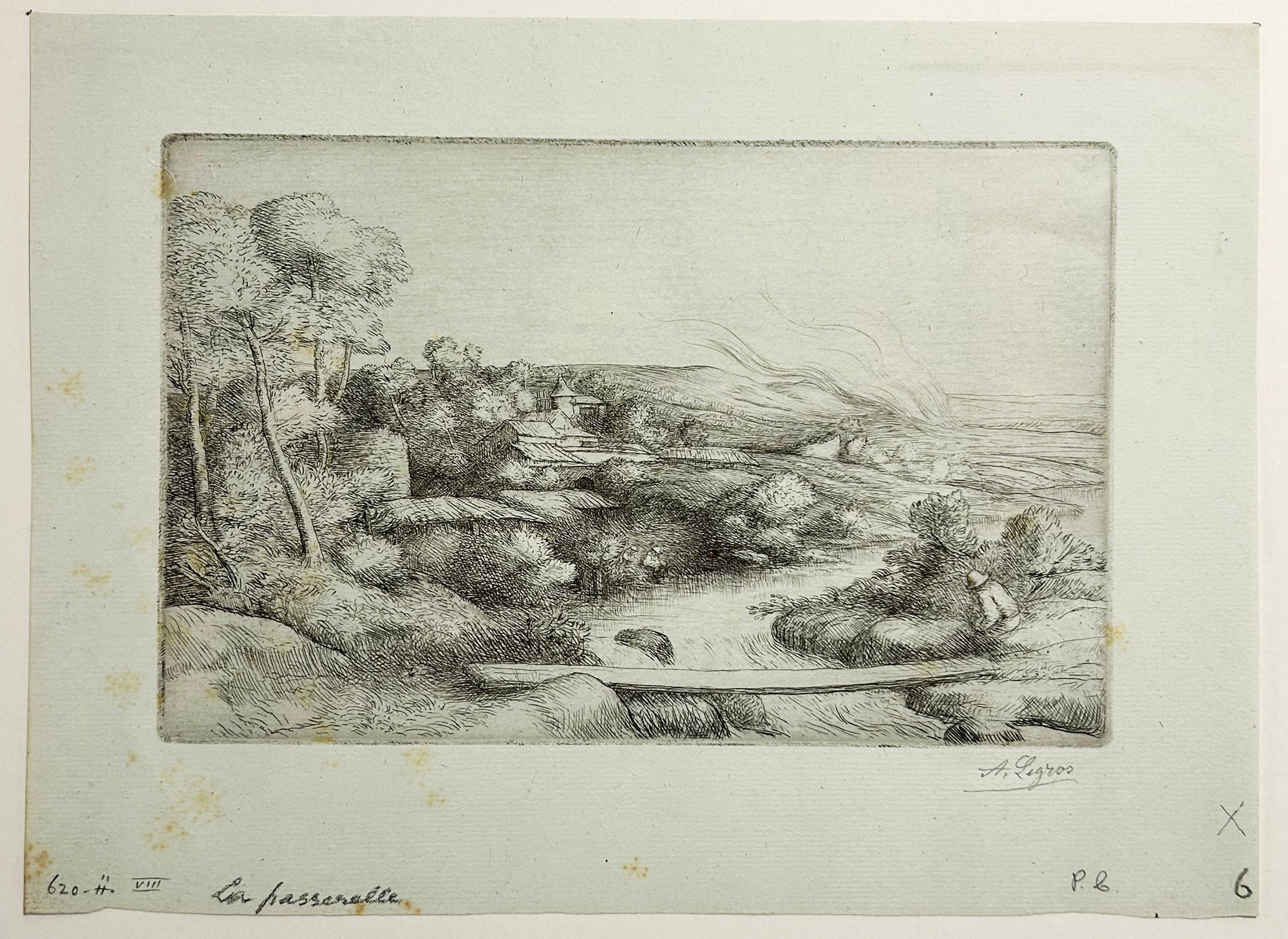 Alphonse LEGROS - La passerelle.  Eau-forte originale, signée. 