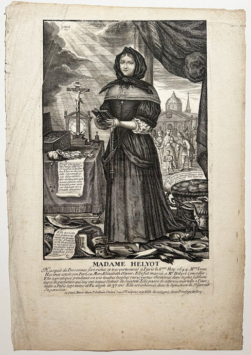 François JOLLAIN - Madame Helyot (1644 † 1682), célèbre mystique du XVIIe siècle. Burin d'après Sevin. 