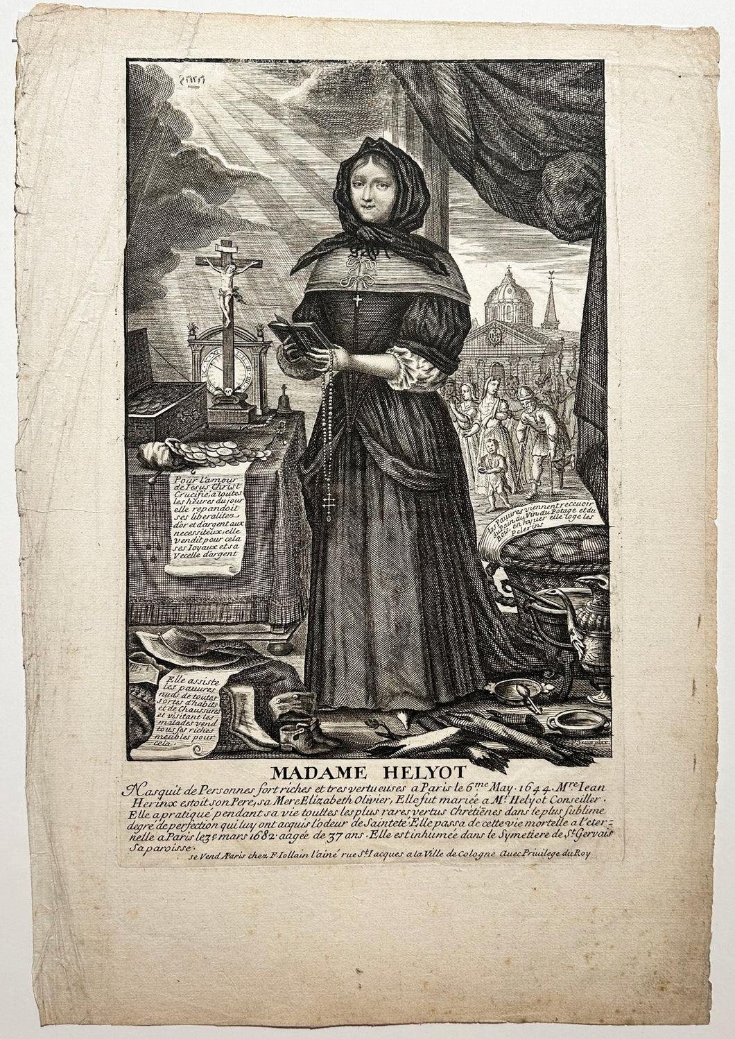 François JOLLAIN - Madame Helyot (1644 † 1682), célèbre mystique du XVIIe siècle. Burin d'après Sevin. 