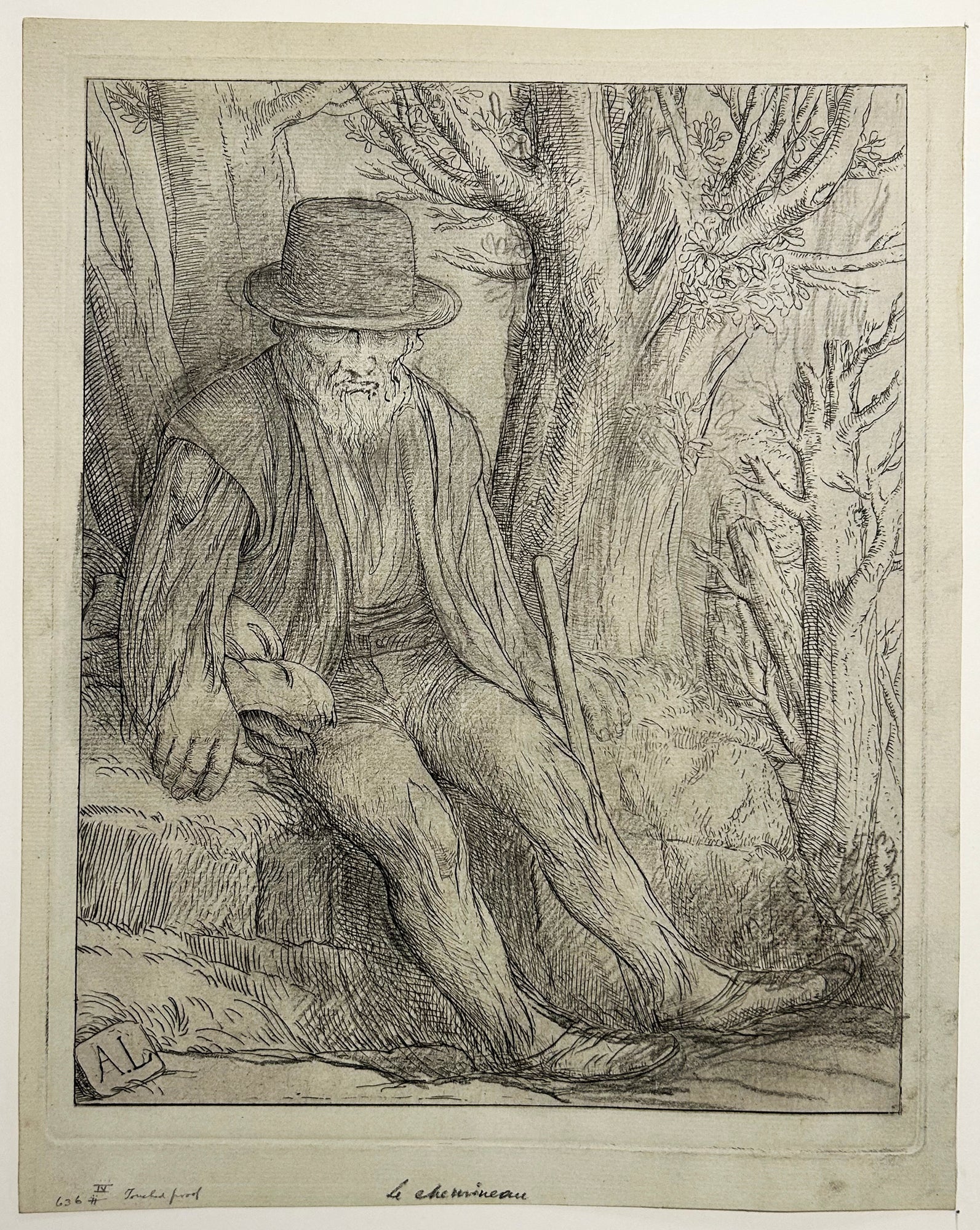 Alphonse LEGROS - Le chemineau. Eau-forte originale. 