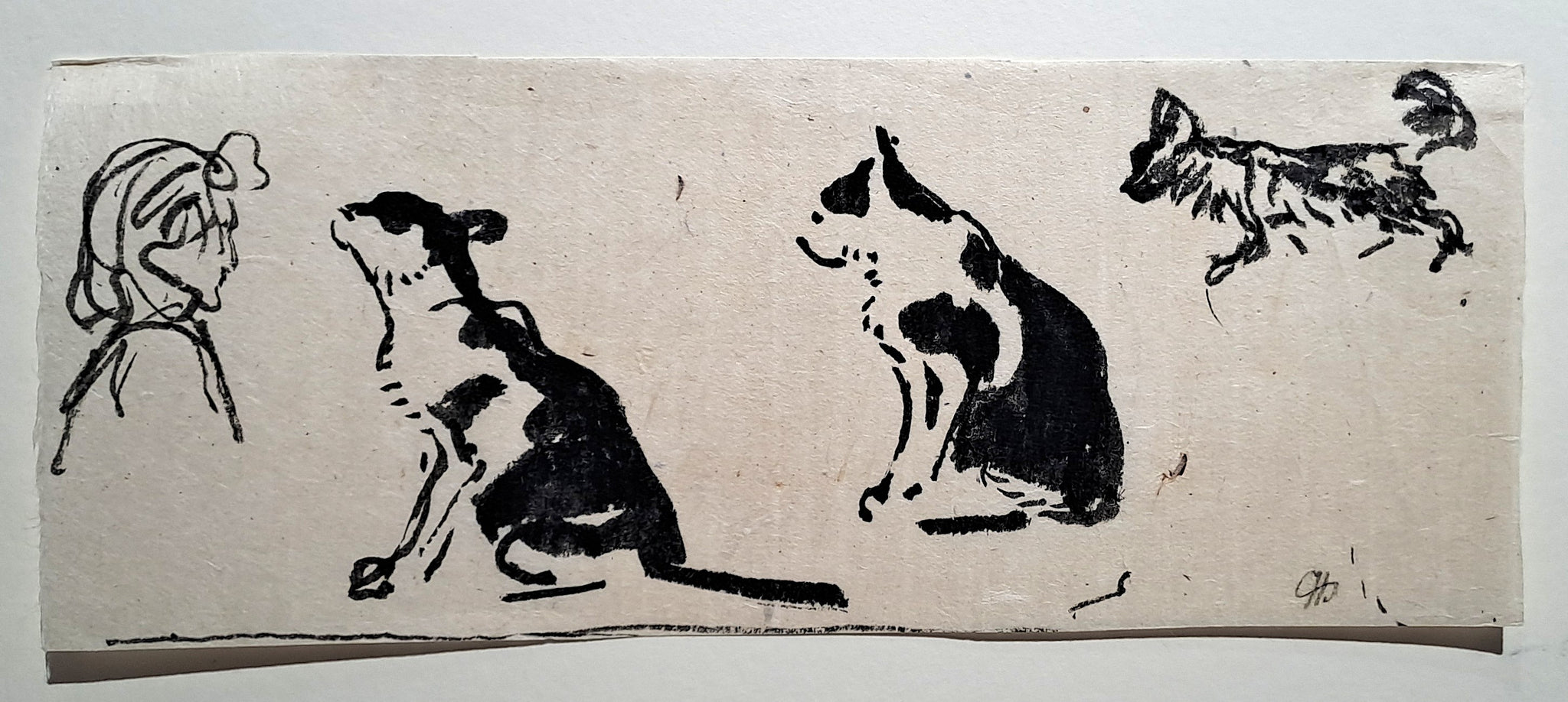 Jules CHADEL [Etudes de chat avec profil de femme]. Dessin original.