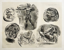 Charger l&#39;image dans la galerie, Eugène DELACROIX - Feuille de six médailles antiques.  1825. Lithographie originale. 
