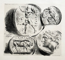 Charger l&#39;image dans la galerie, Eugène DELACROIX - Feuille de quatre médailles antiques.  1825. Lithographie originale. 
