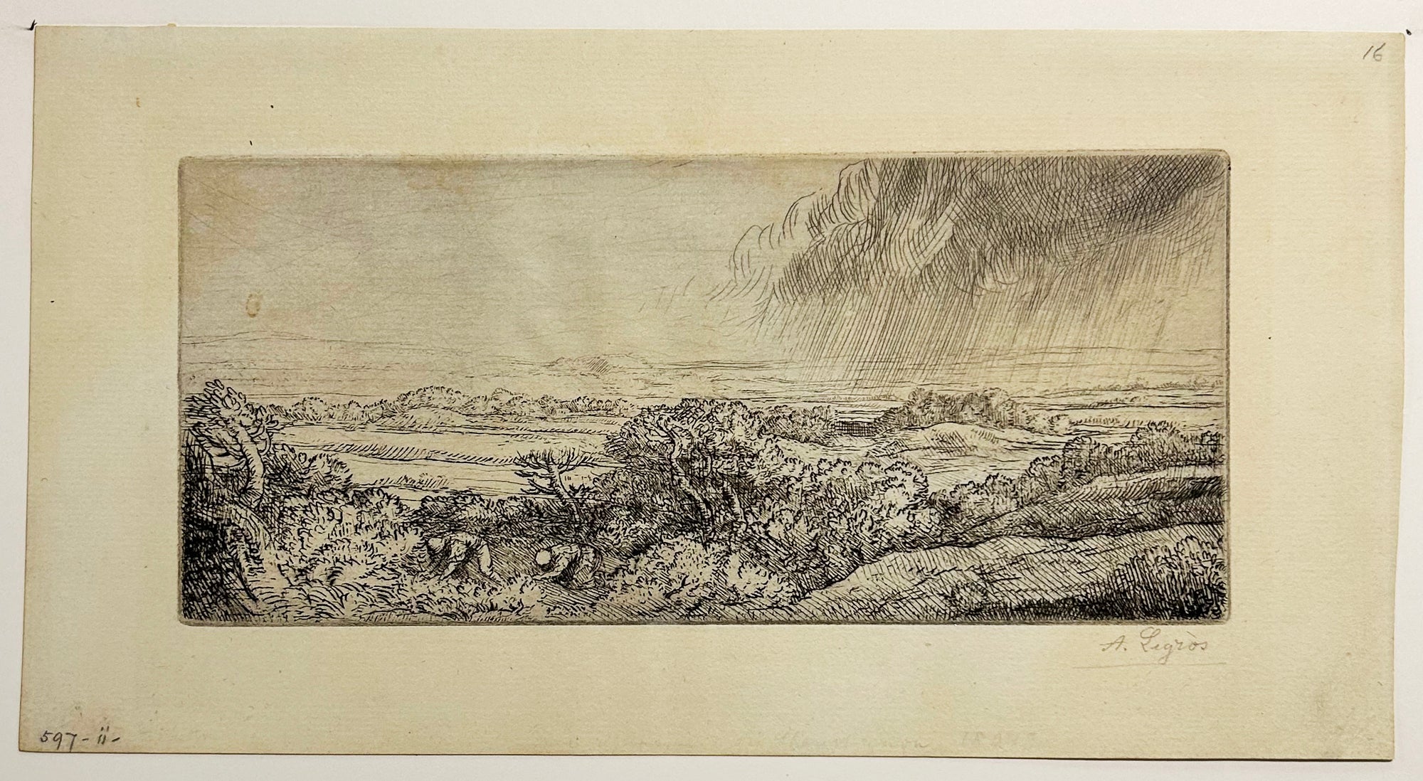 Alphonse LEGROS - Les ramasseurs de champignons.  Eau-forte originale, signée. 