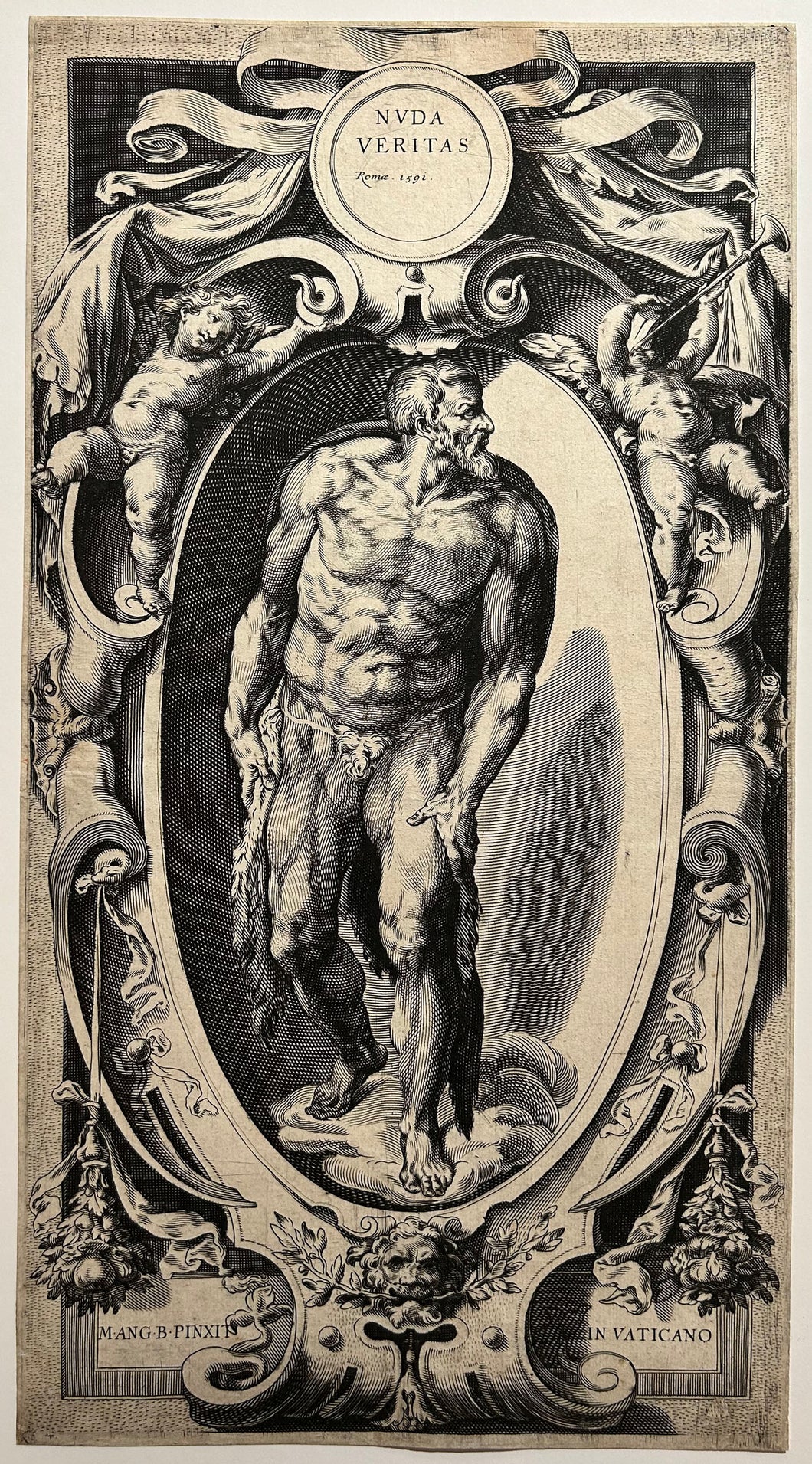 D'après Cherubino ALBERTI - Saint Jean-Baptiste. Nuda Veritas.  1591. Gravé par un anonyme. 
