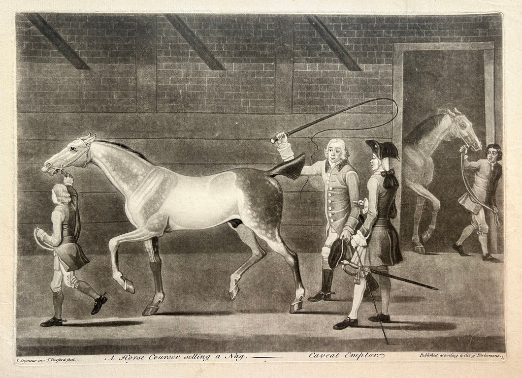 Thomas BURFORD - A horse courser selling a nag. Caveat emptor. c.1752. Manière noire d'après James Seymour (Londres 1702 † 1752). 