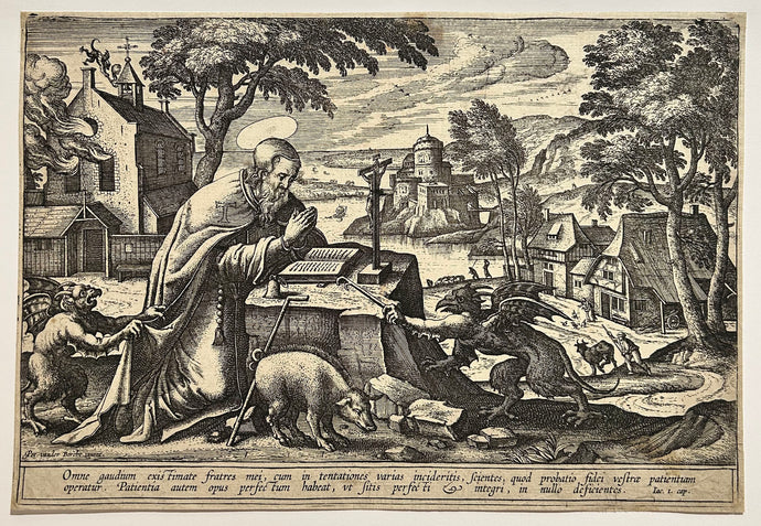 D'après Pieter van der BORCHT - La tentation de Saint Antoine.  Gravure à l'eau-forte et au burin. 
