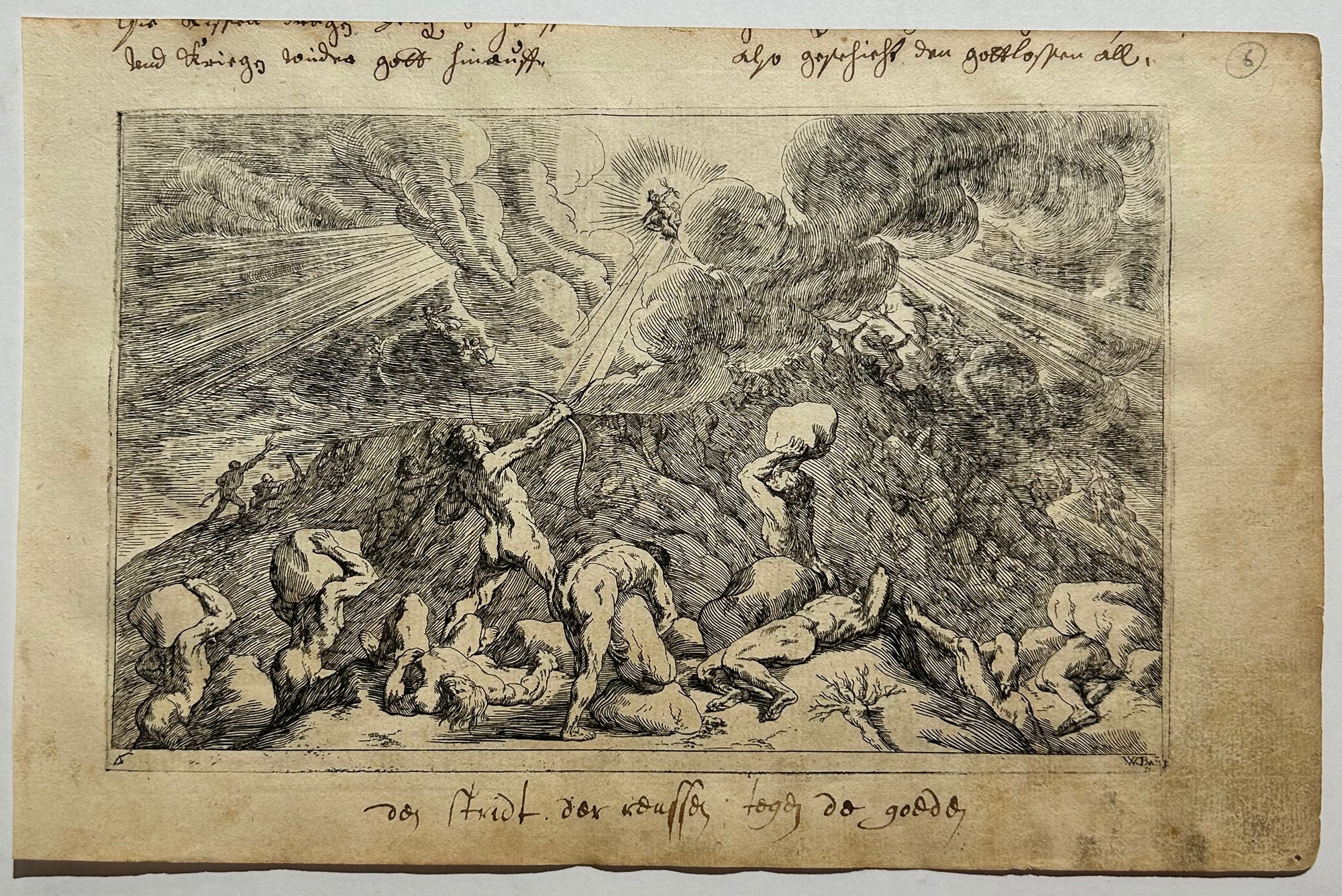 J.W. BAUR - Le combat des Géants.  1641. Eau-forte.