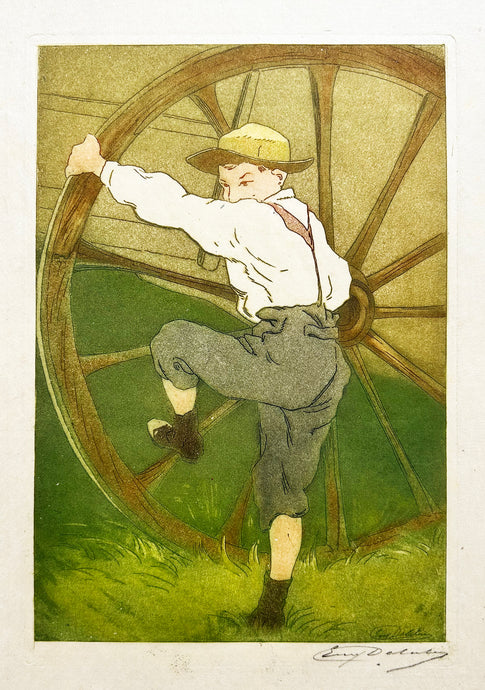Eugène DELÂTRE - Le Maraudeur, Rozay en Brie. 1904. Eau-forte et aquatinte en couleurs, signée. 