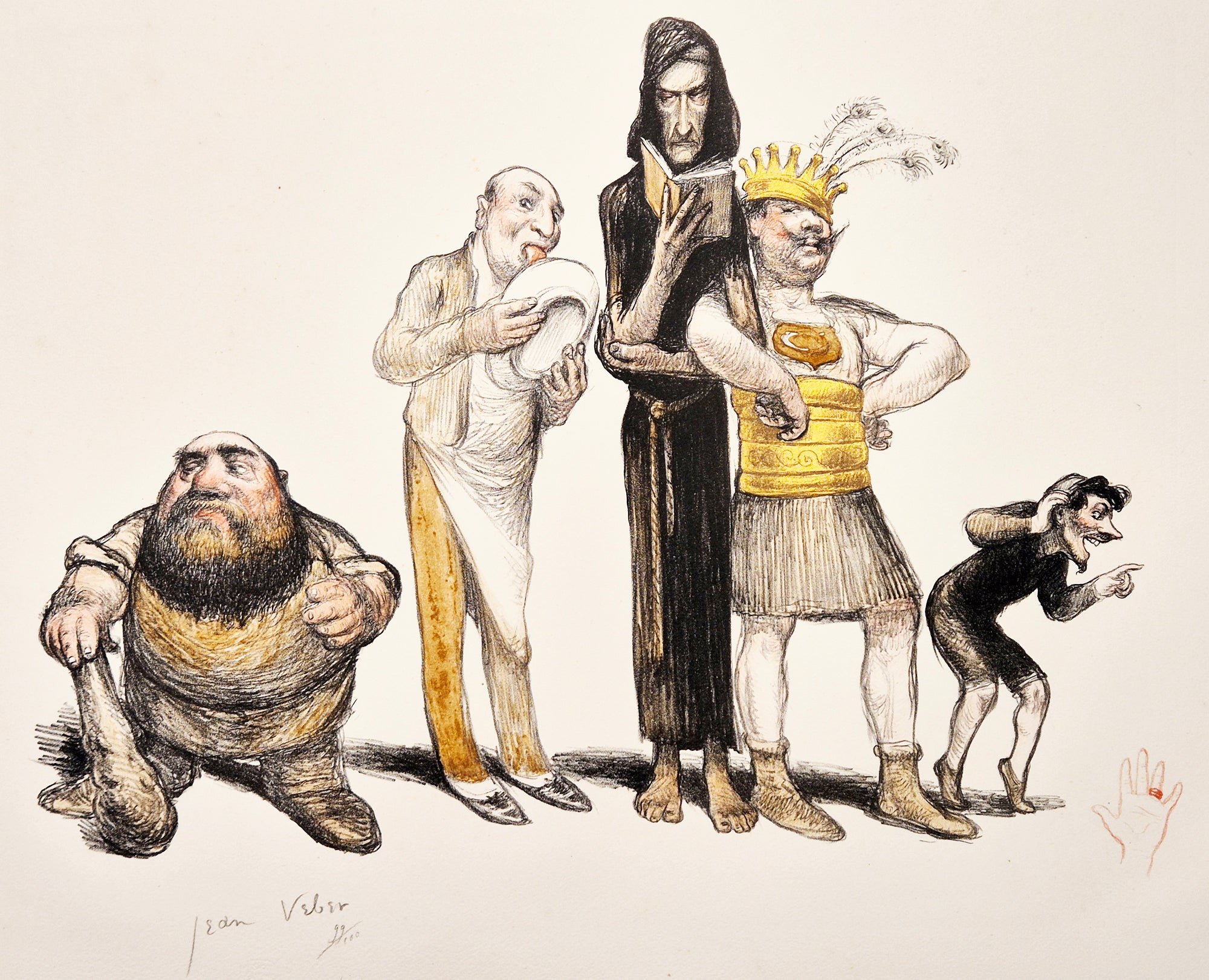 Jean VEBER - Les cinqs doigts de la main. Lithographie en couleurs, signée. 