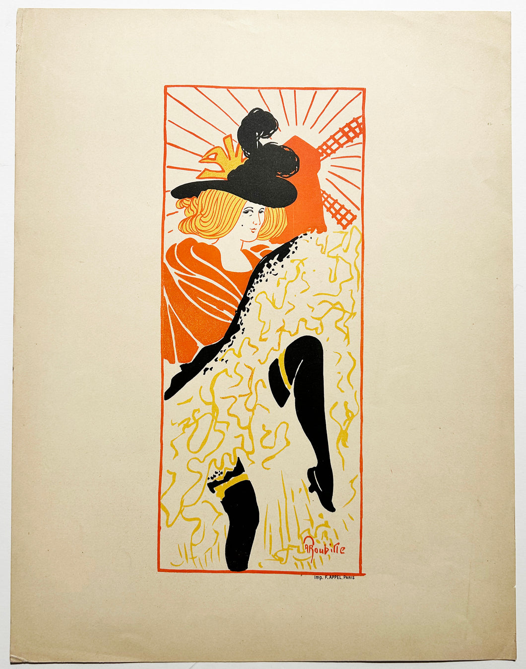 ROUBILLE Danseuse de French Cancan du Moulin Rouge.  1897. Lithographie. Paris