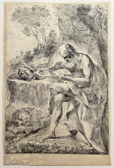 Francesco AMATO - Saint Jérôme lisant dans le désert. Eau-forte originale. 
