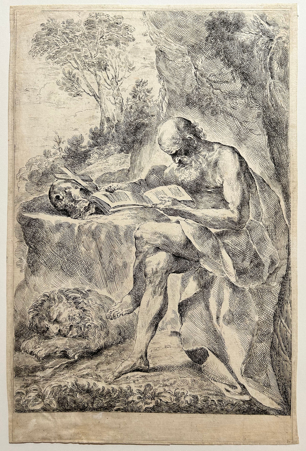 Francesco AMATO - Saint Jérôme lisant dans le désert. Eau-forte originale. 