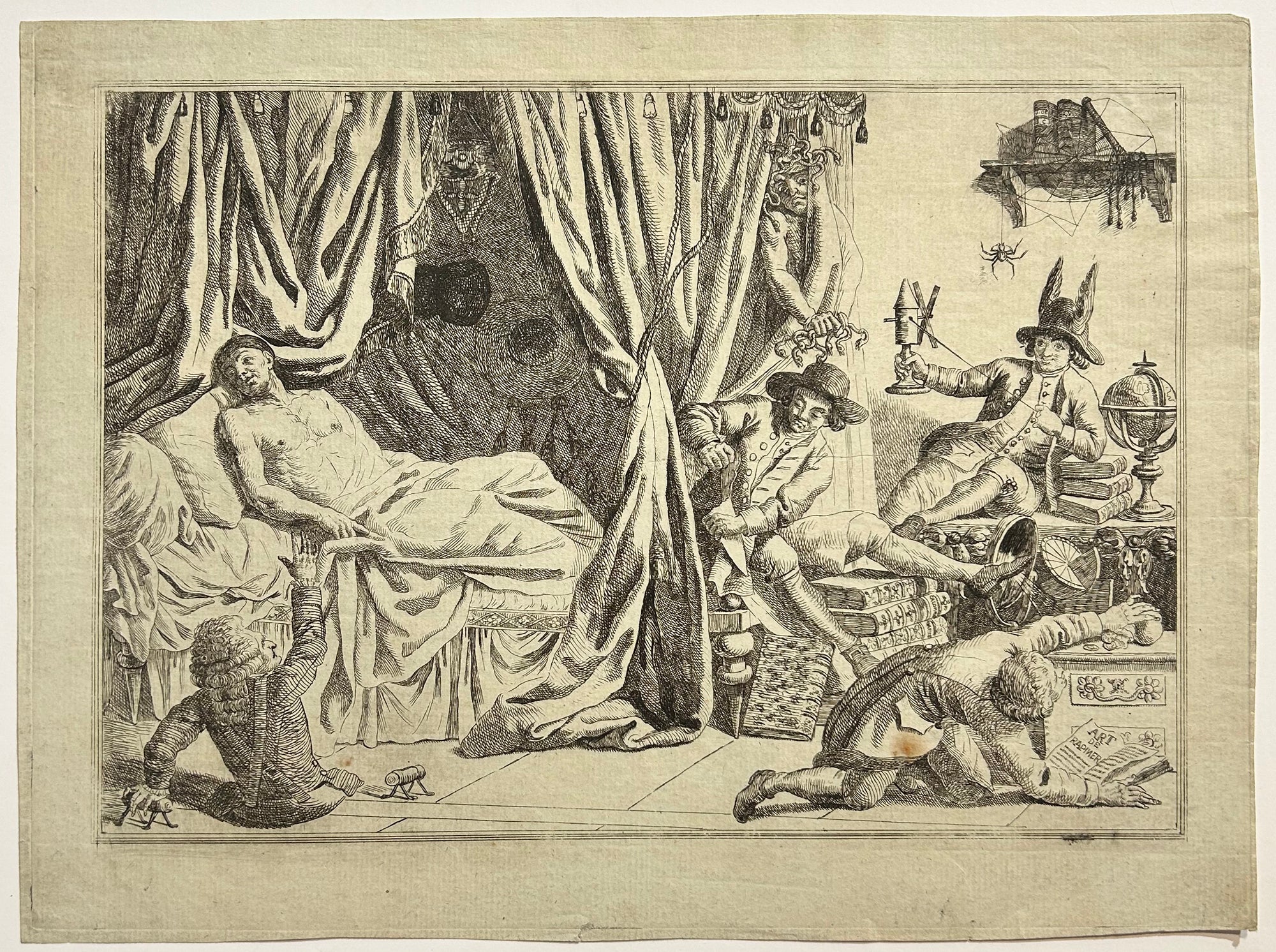 Anonyme français 18ème - Pauvre mourant, quelle est donc ta folie ? c.1789. Eau-forte gravée par un anonyme. 