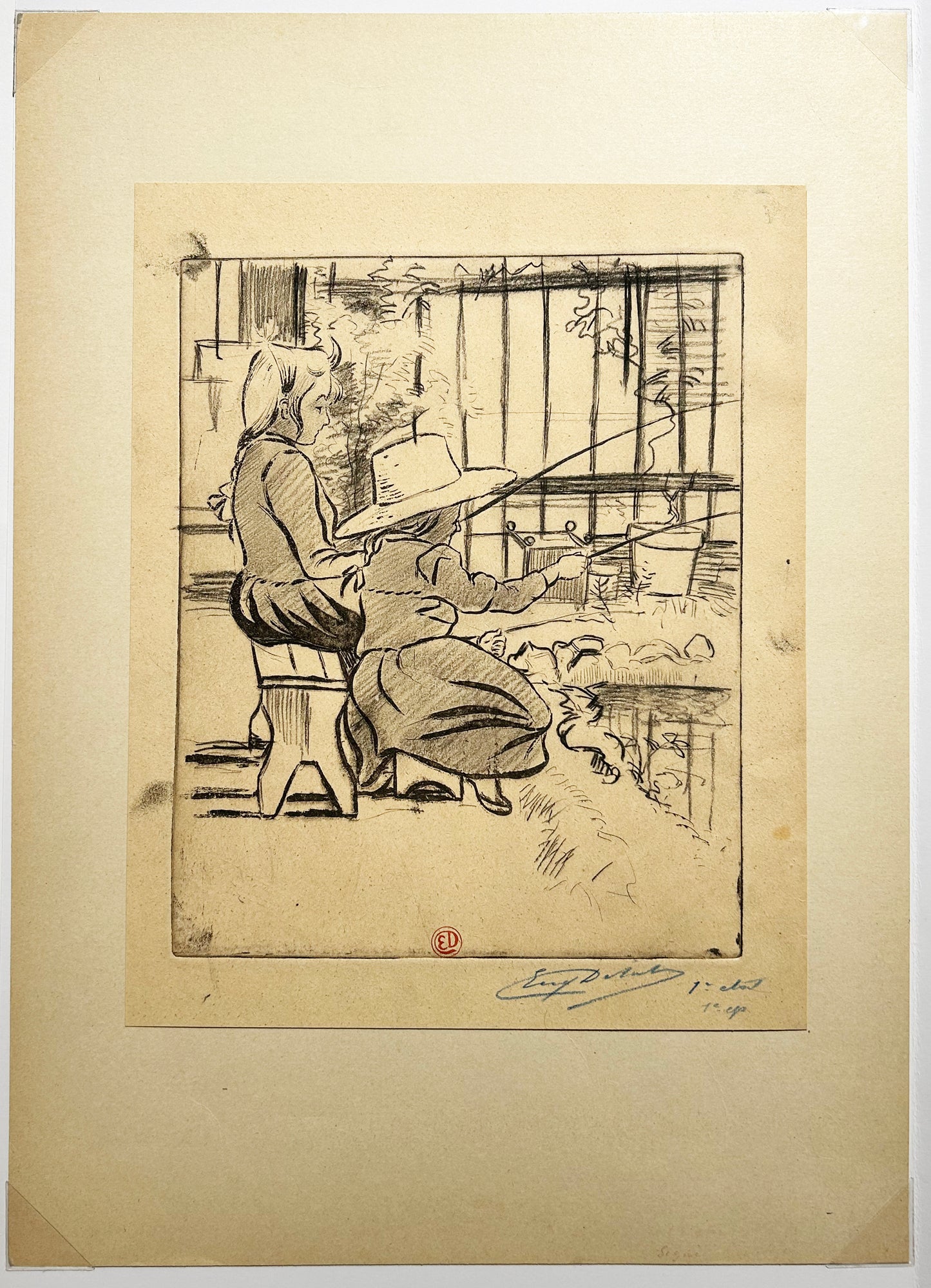 [Deux petites filles pêchant]. Vers 1900.