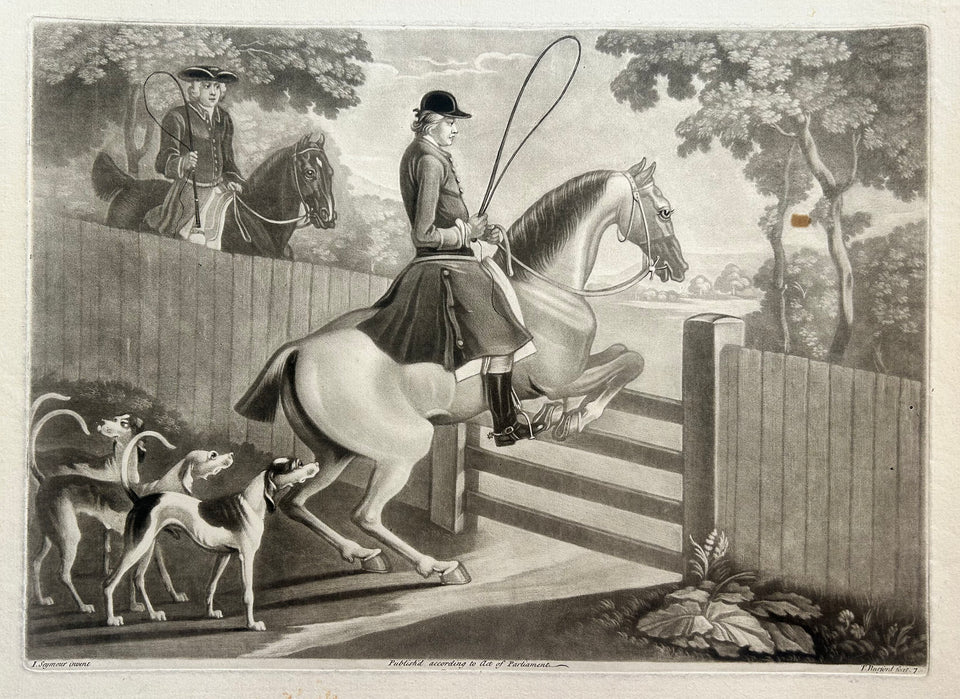 Thomas BURFORD - [Saut debout devant une barrière]. c.1752. Manière noire d'après James Seymour (Londres 1702 † 1752). 