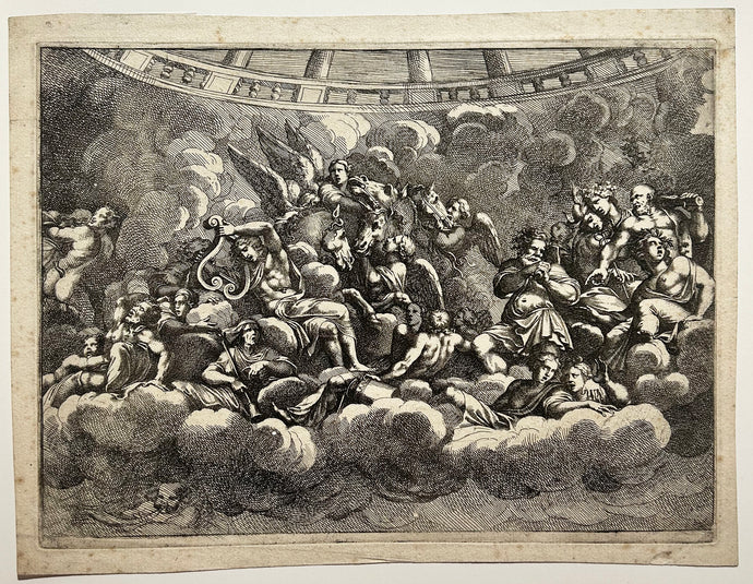 Pietro Santi BARTOLI - Dieux de l'Olympe et figures mythologiques parmi les nuages. c.1680. Gravure d'après Giulio Romano. 