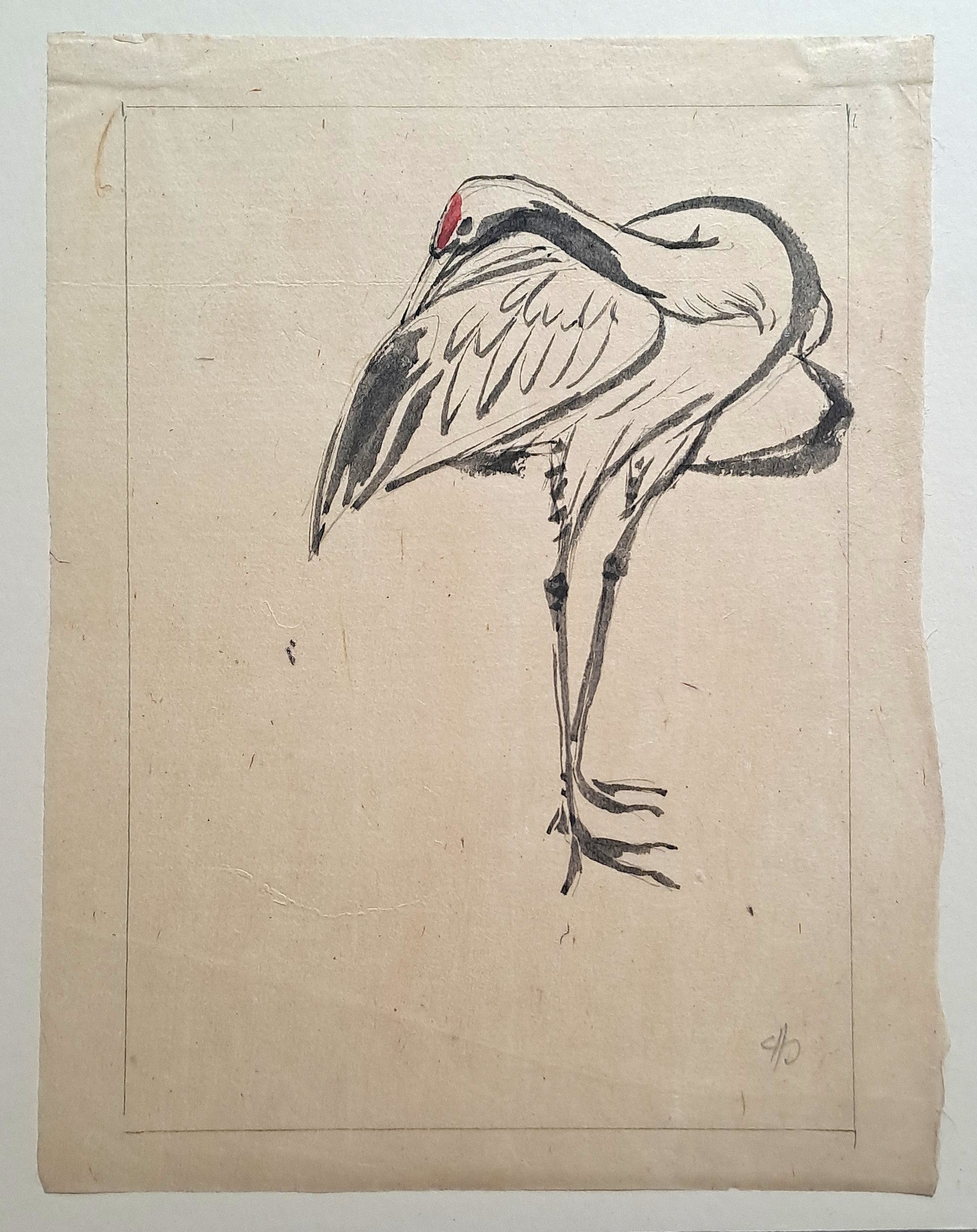 Jules CHADEL [Cigogne au bec rouge]. Dessin original. 
