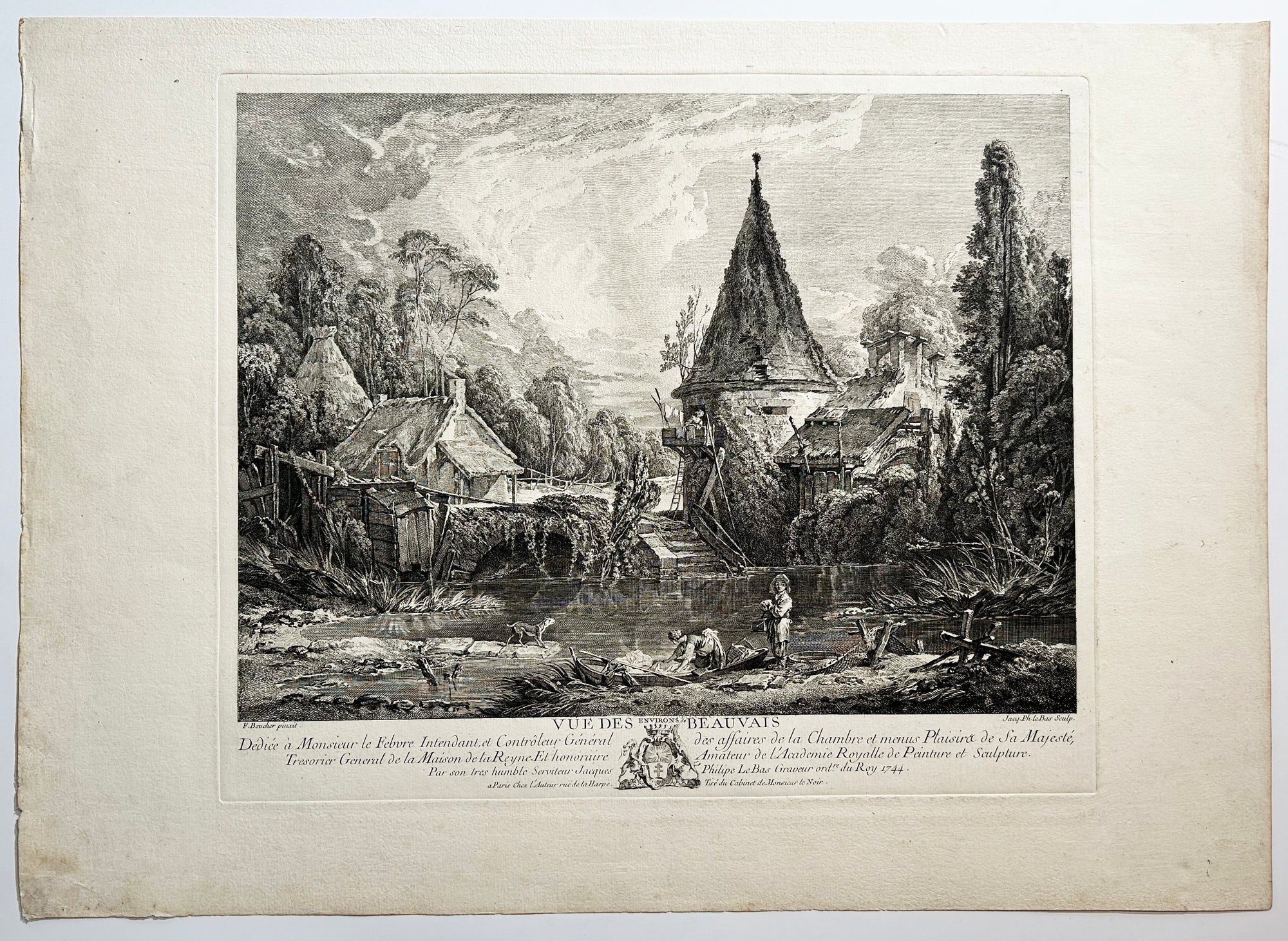 D'après François BOUCHER - Vue des environs de Beauvais.  1744. Gravure à l'eau-forte et au burin par Jacques Philippe Le Bas (Paris 1707 † 1783). 