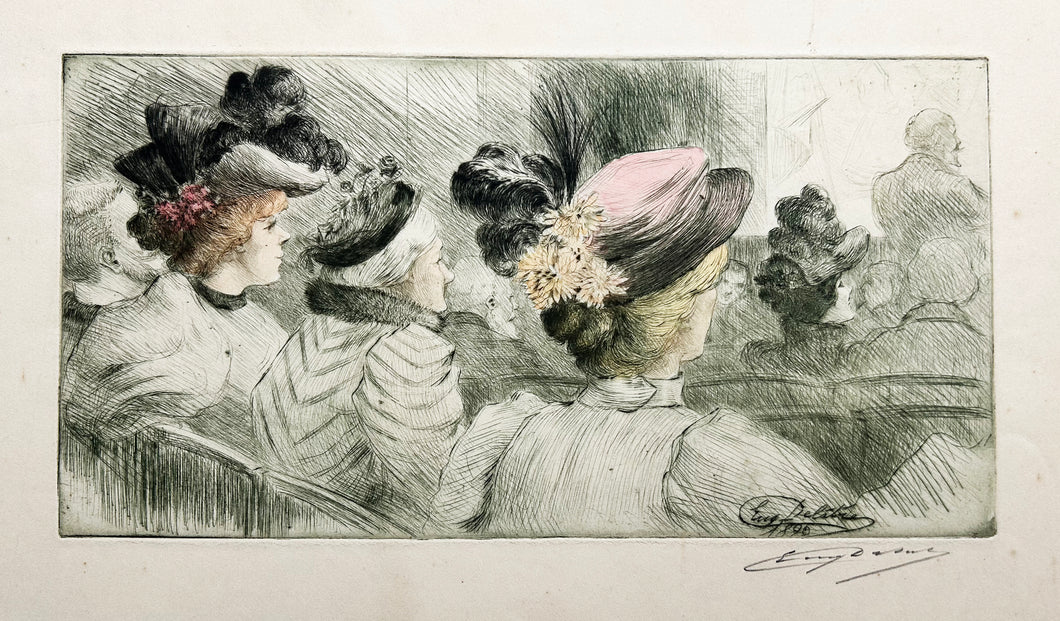 Eugène DELÂTRE - Nouveau Théâtre : Casino de Paris. 1896. Pointe sèche originale en couleurs, signée. 