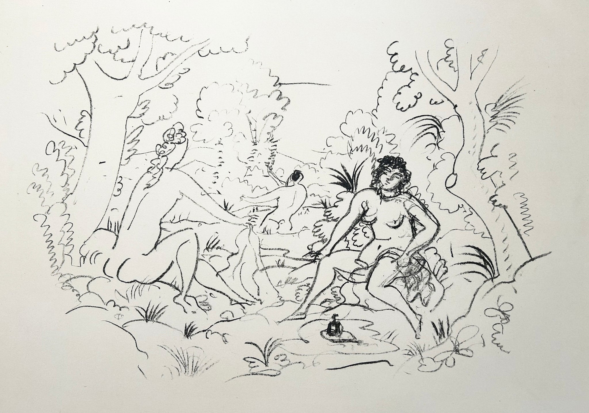 André DERAIN - Baigneuses dans un paysage.  c.1945. Lithographie originale. 