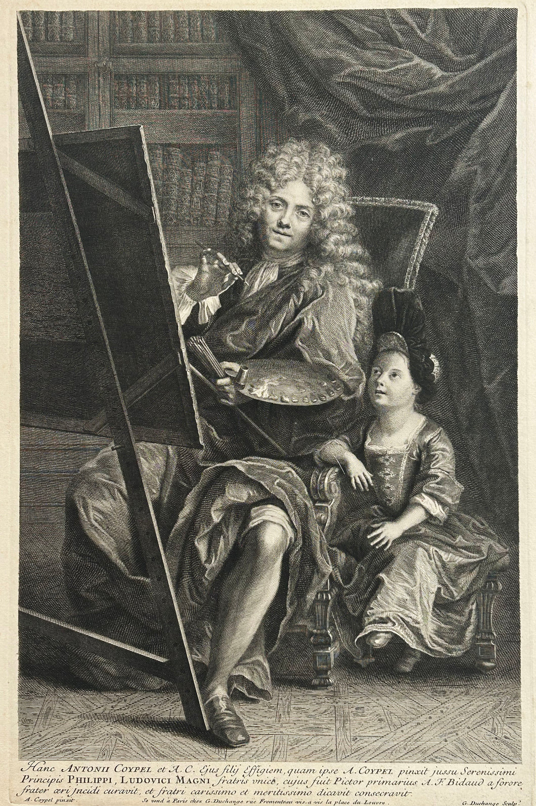 Antoine Coypel accompagné de son fils, Charles Antoine (à l’âge de huit ans), premier peintre du Roi.  1702.