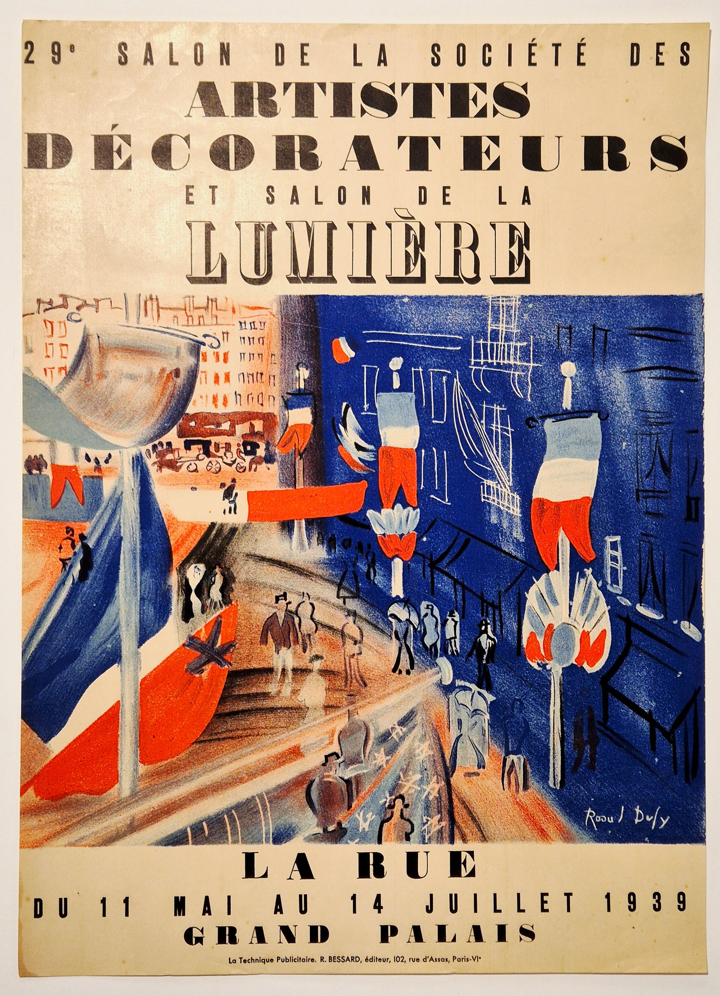 Raoul DUFY - La Rue. Affiche pour le 29ème Salon de la Société des artistes décorateurs et Salon de la lumière.  1939. Lithographie originale, imprimée en couleurs