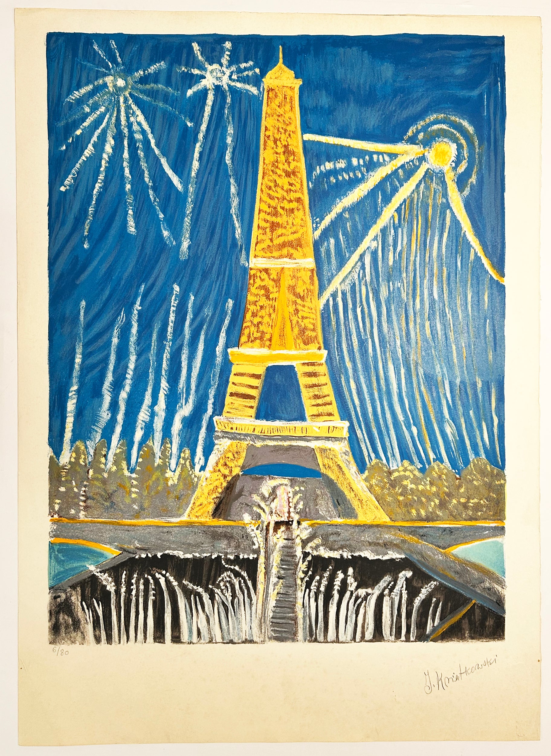 Jan KWIATKOWSKI - La Tour Eiffel. Lithographie originale, imprimée en couleurs, signée. 