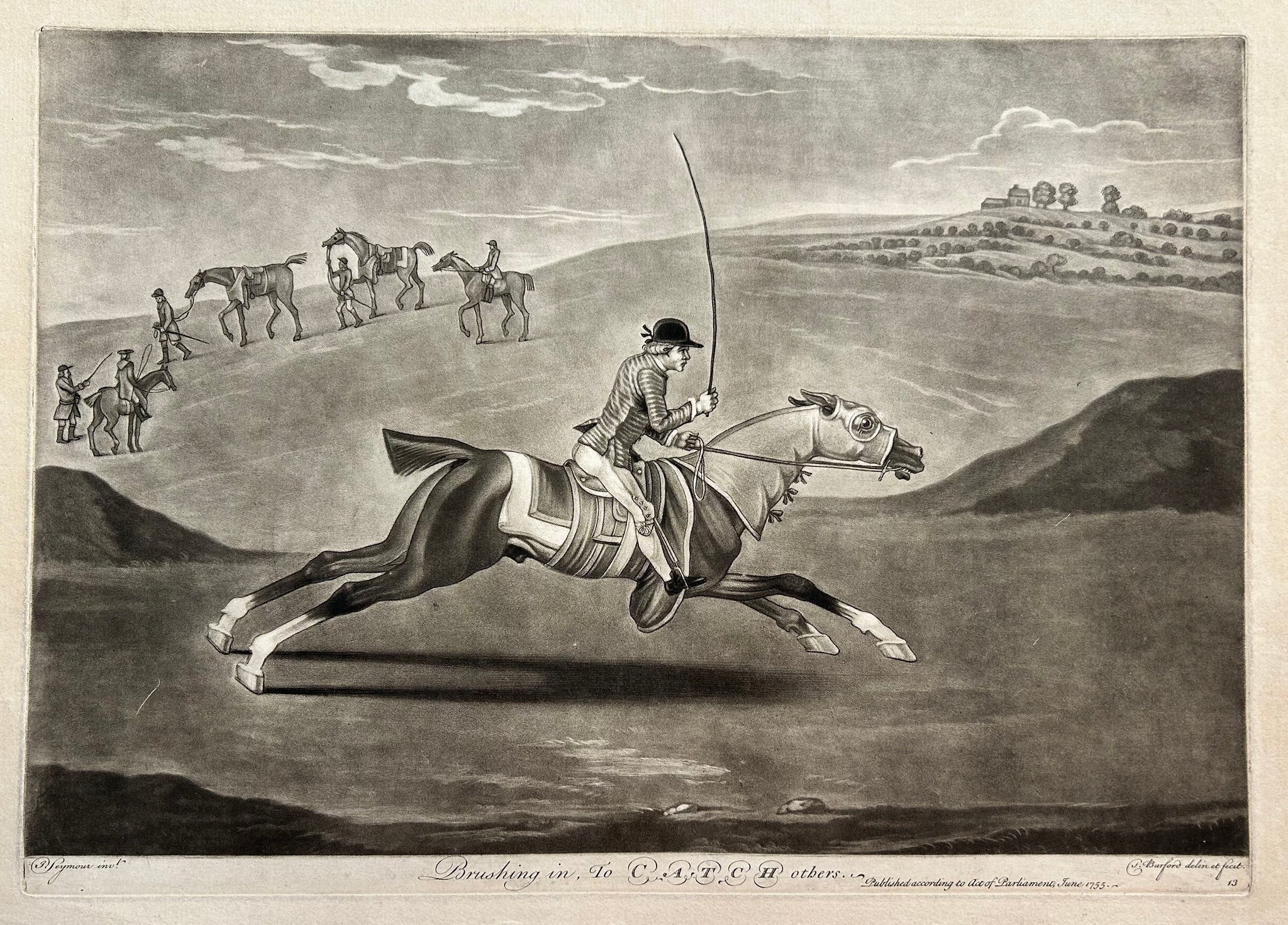 Thomas BURFORD - Brushing in To Catch others.  1755. Manière noire d'après James Seymour.