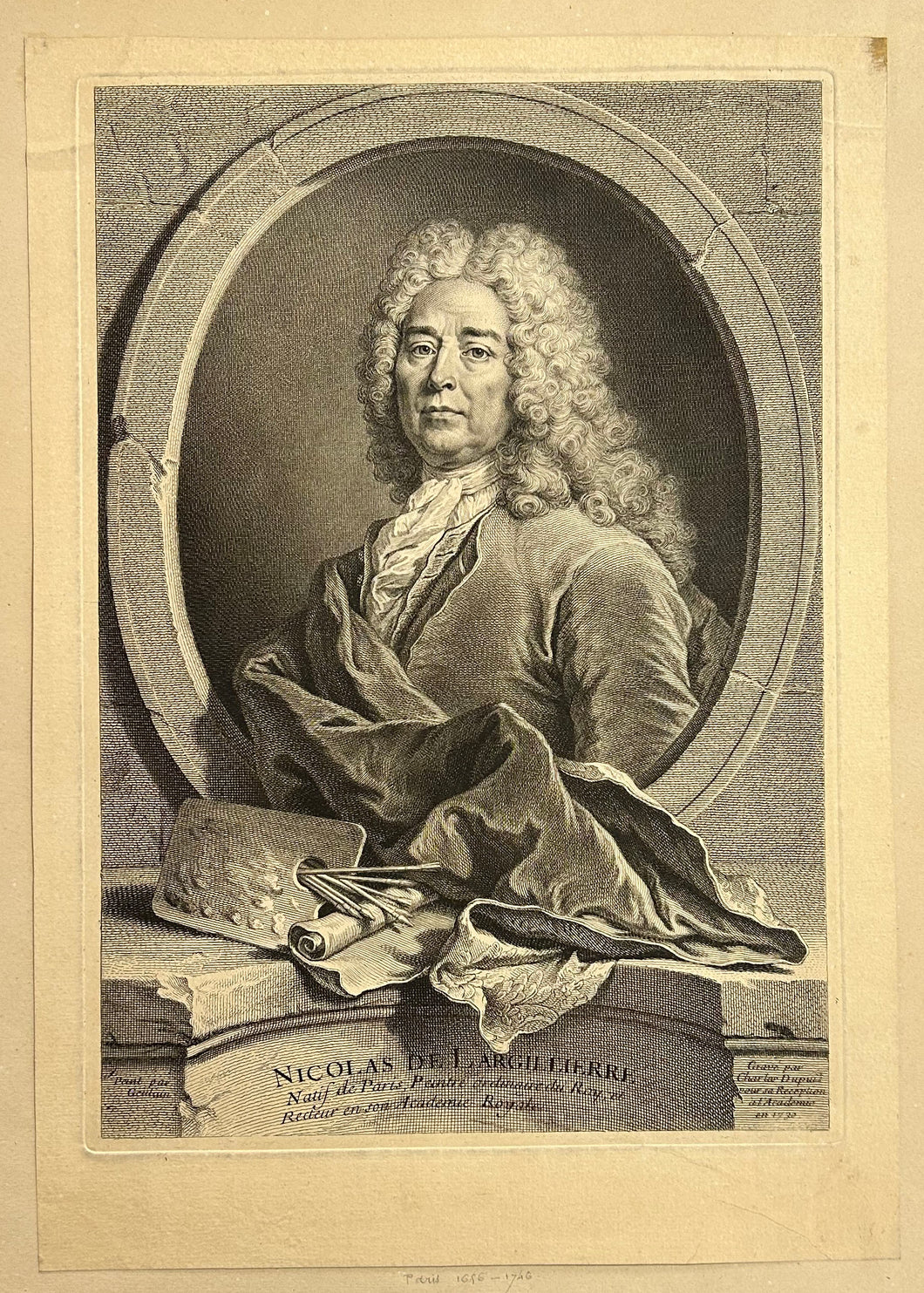 Portrait de Nicolas de Largillière (1656-1746), natif de Paris, Peintre ordinaire du Roy et Recteur en son Académie Royale.  1730.
