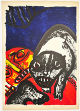 Charger l'image dans la galerie, Bengt LINDSTRÖM - [L'homme au chat]. c.1970. Lithographie en couleurs, signée. 
