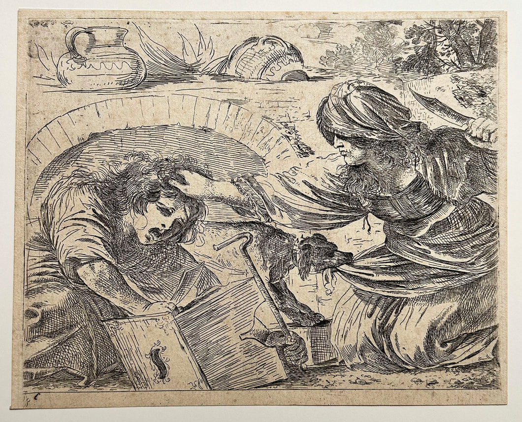 GUERCINO Giovanni Francesco Barbieri dit (attribué à) - Un homme et une femme se battant. Eau-forte.