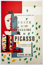 Charger l'image dans la galerie, Pablo PICASSO - Suite de 180 dessins. 1954. Lithographie imprimée en couleurs, d’après la composition (gouache et collage) spécialement créée par Pablo Picasso pour annoncer la parution de la revue Verve n° 29-30 qui lui a été entièrement dédiée. 
