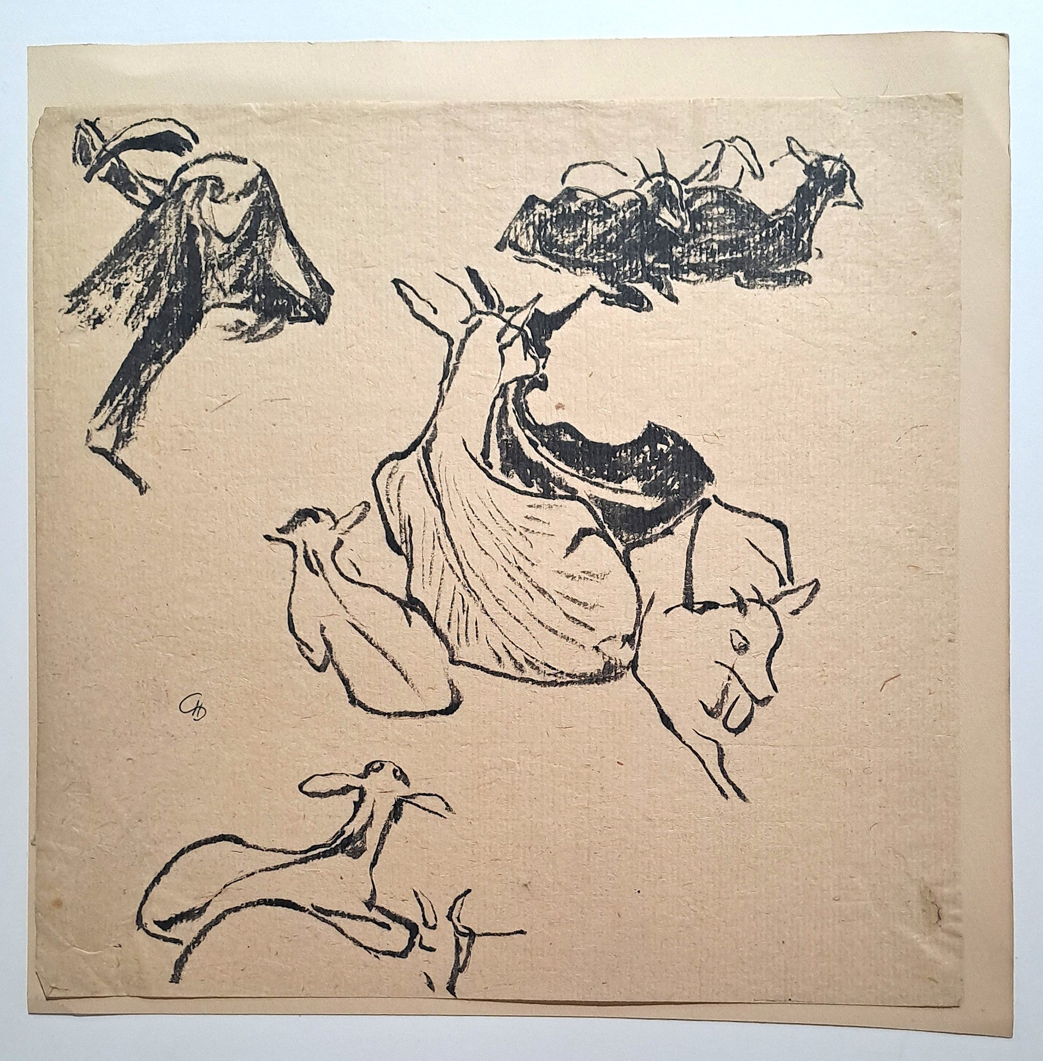 Jules CHADEL [Etudes de chèvres]. Dessin original. 