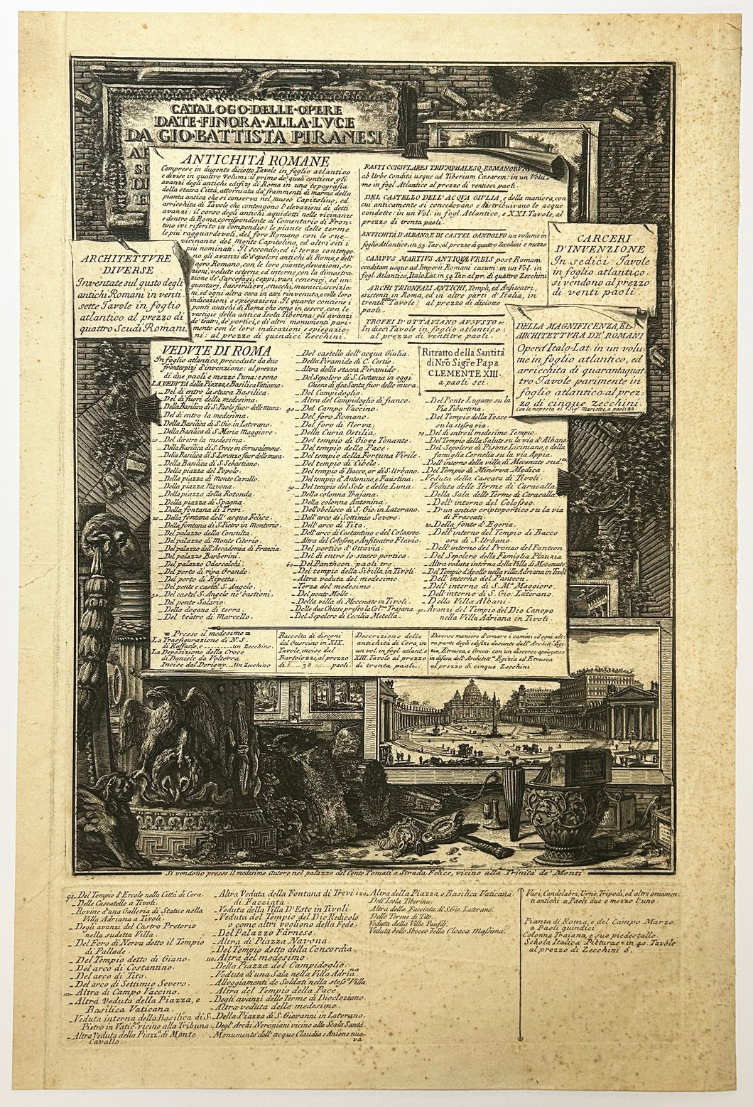 Catalogo delle Opere date finora alla luce da Giovanni Piranesi. c.1761.