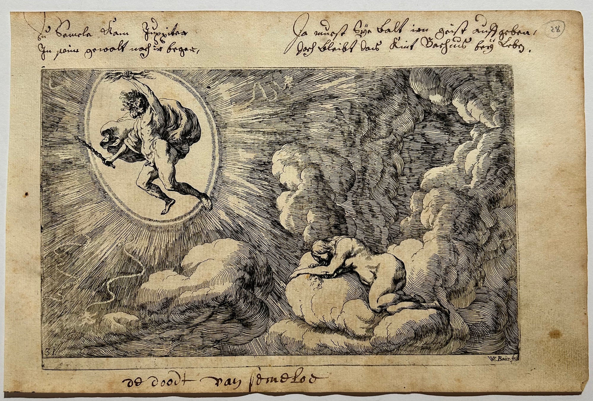 Johann Wilhelm BAUR - Jupiter et Sémélé.  1641. Eau-forte originale. 