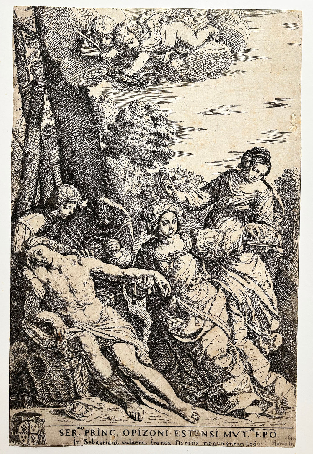 Lodovico LANA - Saint Sébastien et Sainte Irène.  1643. Eau-forte originale. 