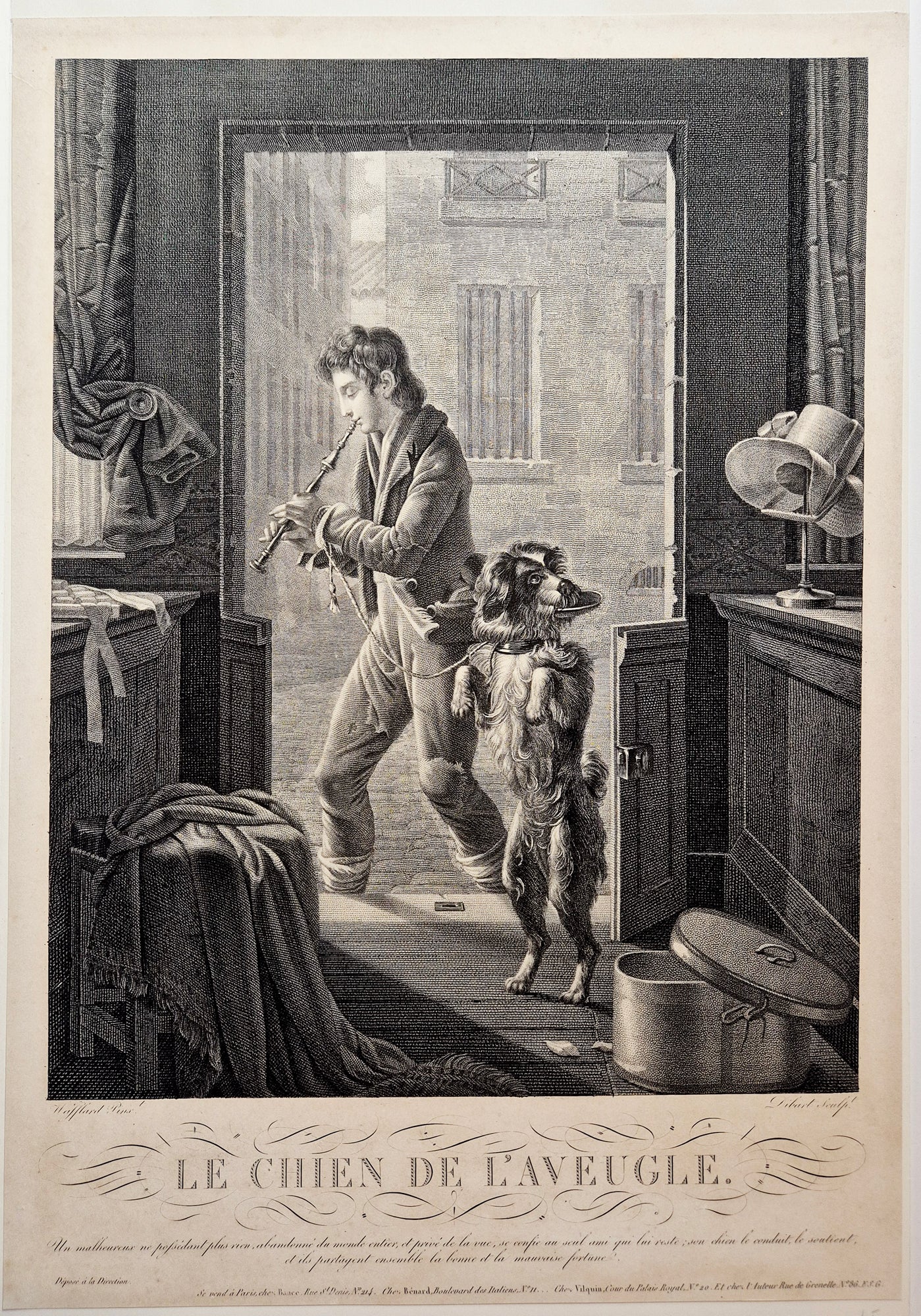 Castel DIBART - Le chien de l'aveugle. Gravure.