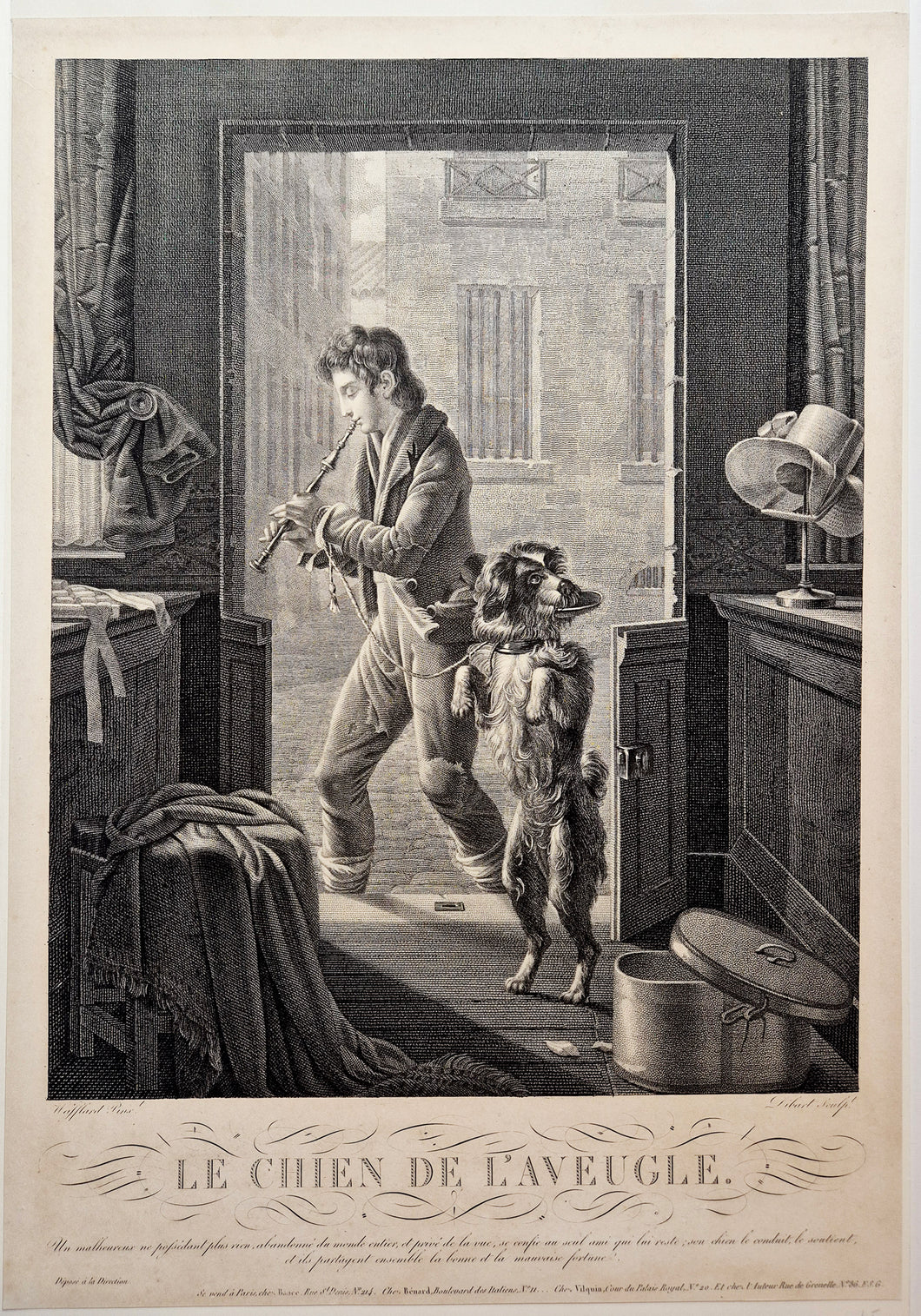 Castel DIBART - Le chien de l'aveugle. Gravure.